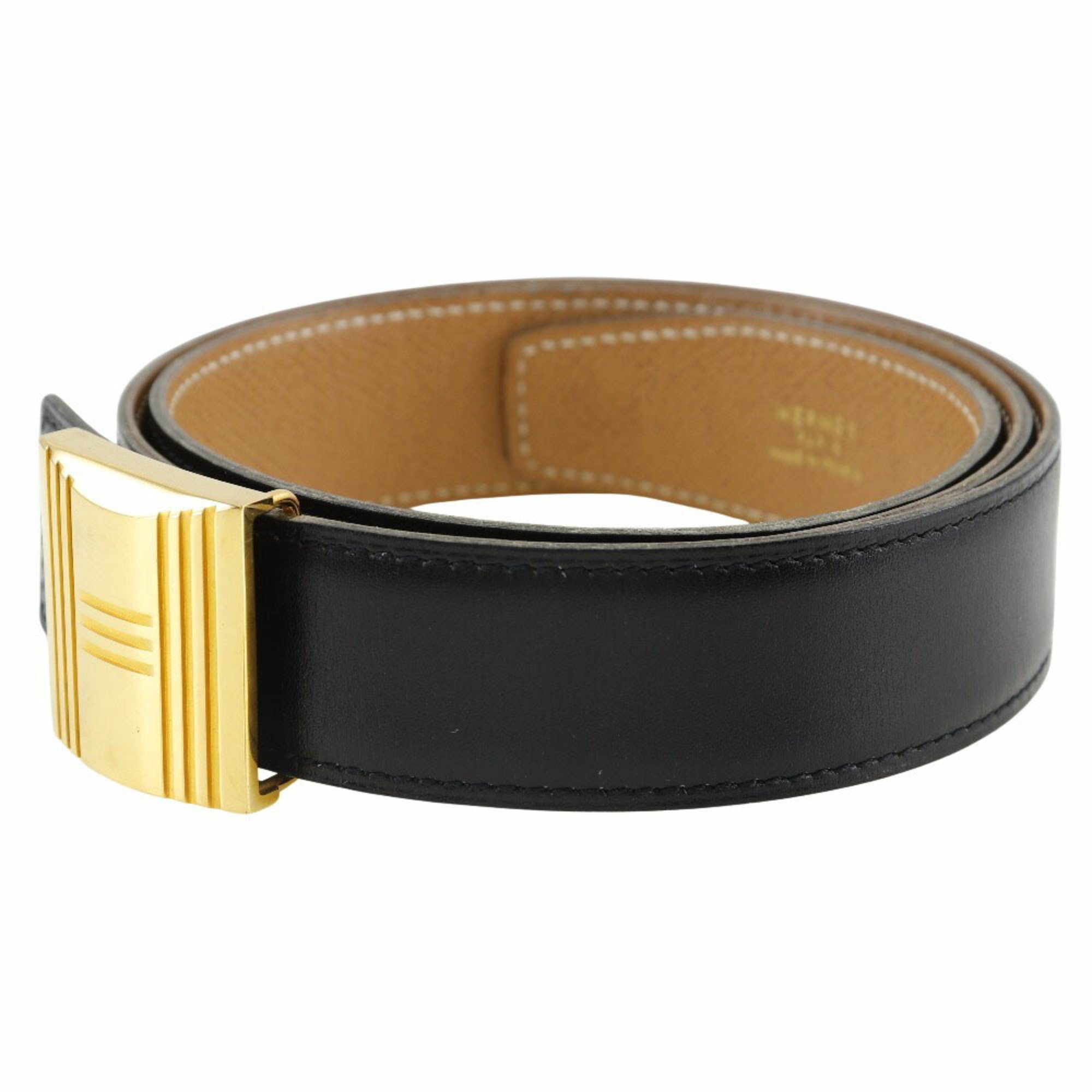 Hermes HERMES Cadena Buckle Belt Reversible Calf 1994 Black/Brown 〇X Men's