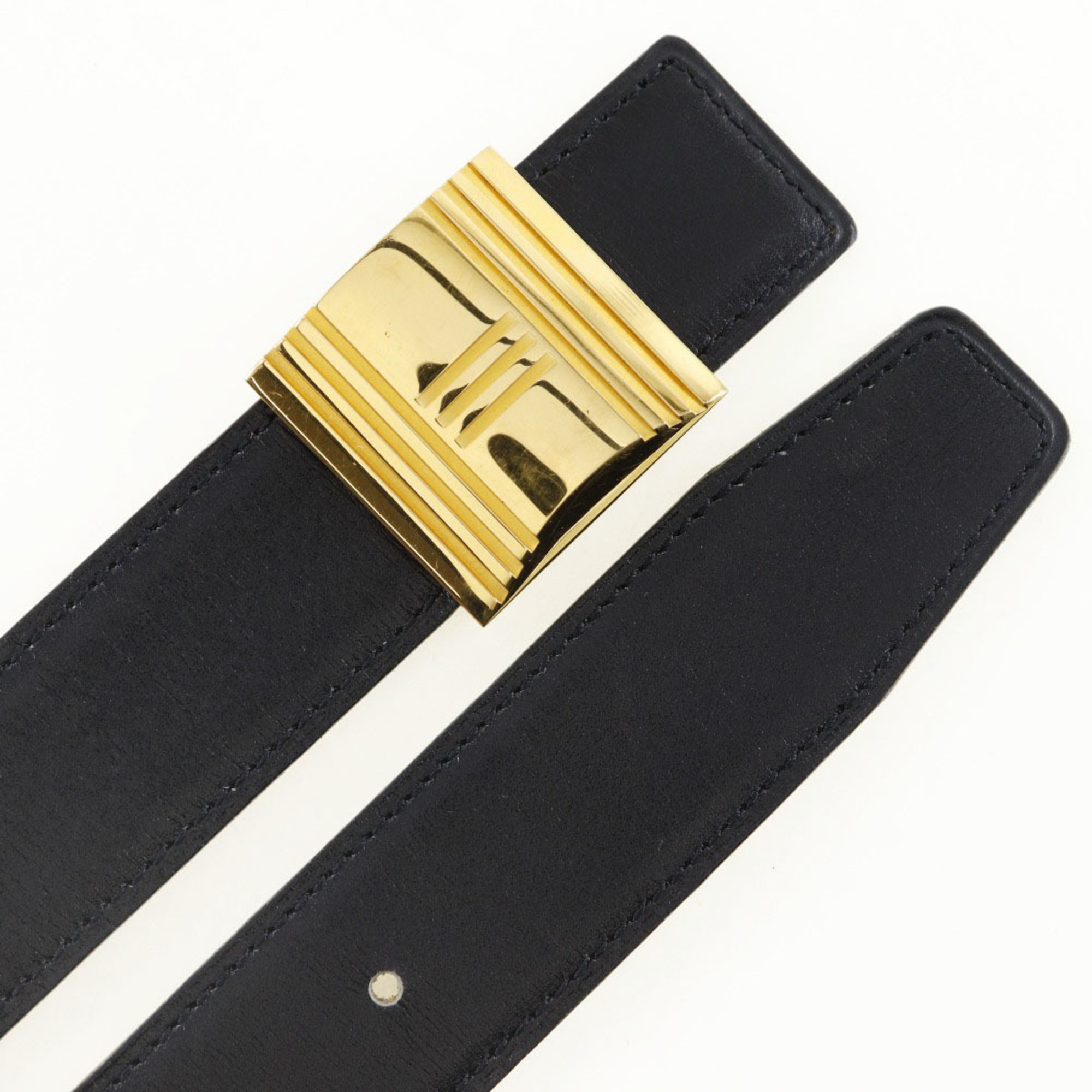 Hermes HERMES Cadena Buckle Belt Reversible Calf 1994 Black/Brown 〇X Men's