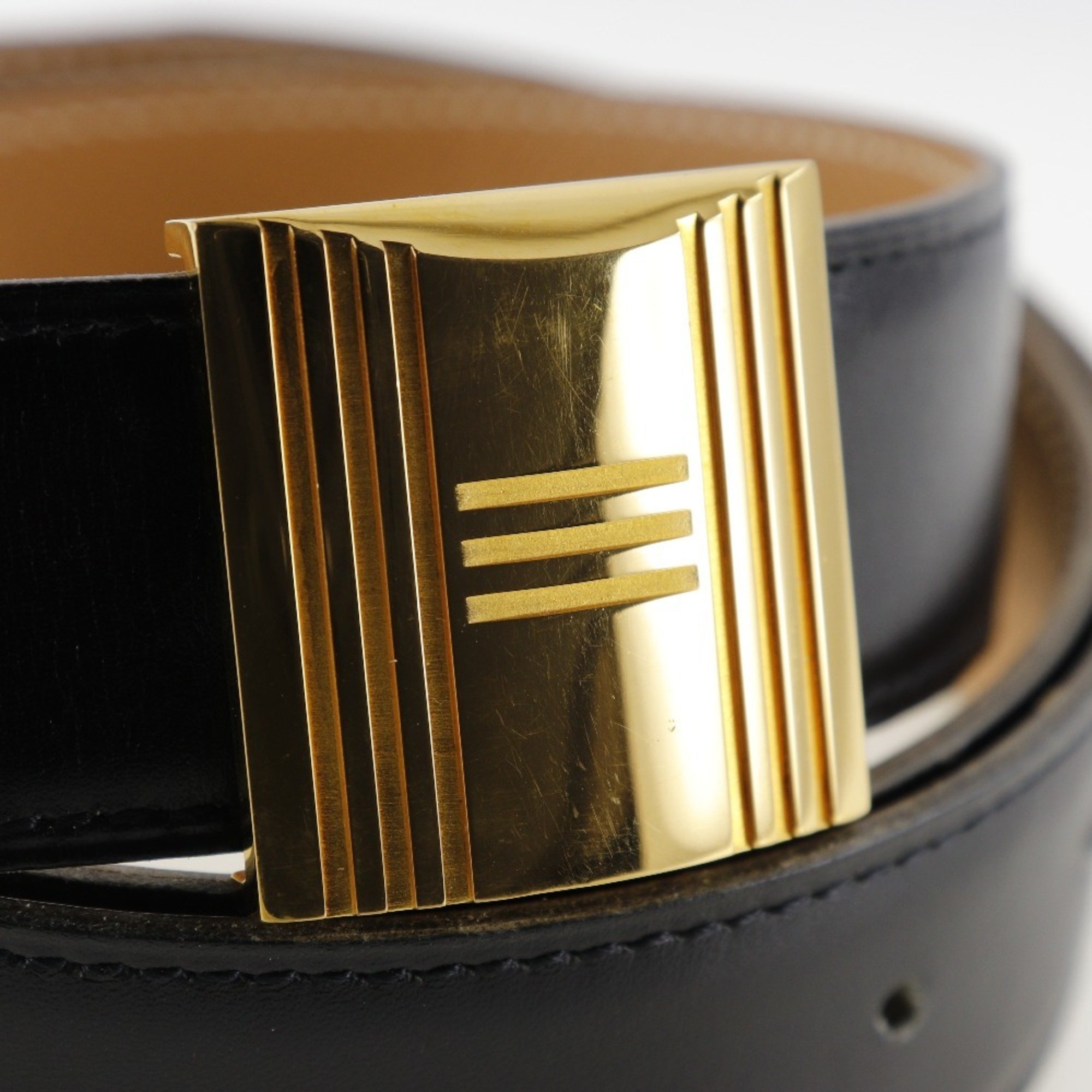 Hermes HERMES Cadena Buckle Belt Reversible Calf 1994 Black/Brown 〇X Men's