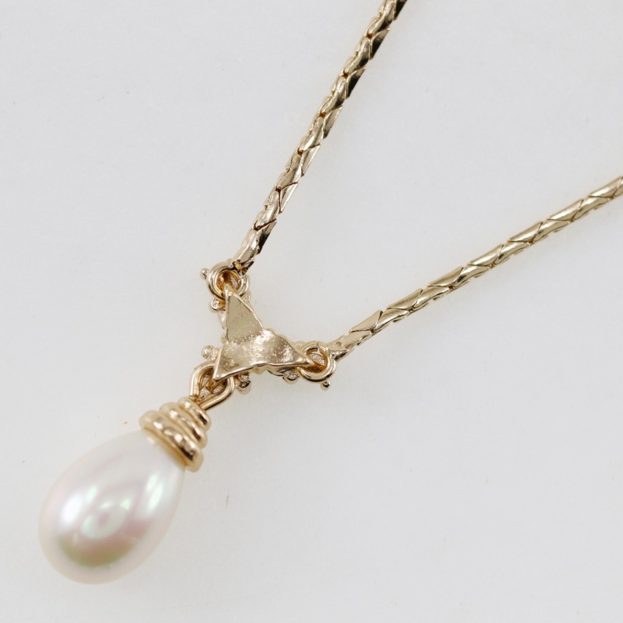 Christian Dior Necklace Gold Plated x Fake Pearl Rhinestone Approx. 5.6g Women's