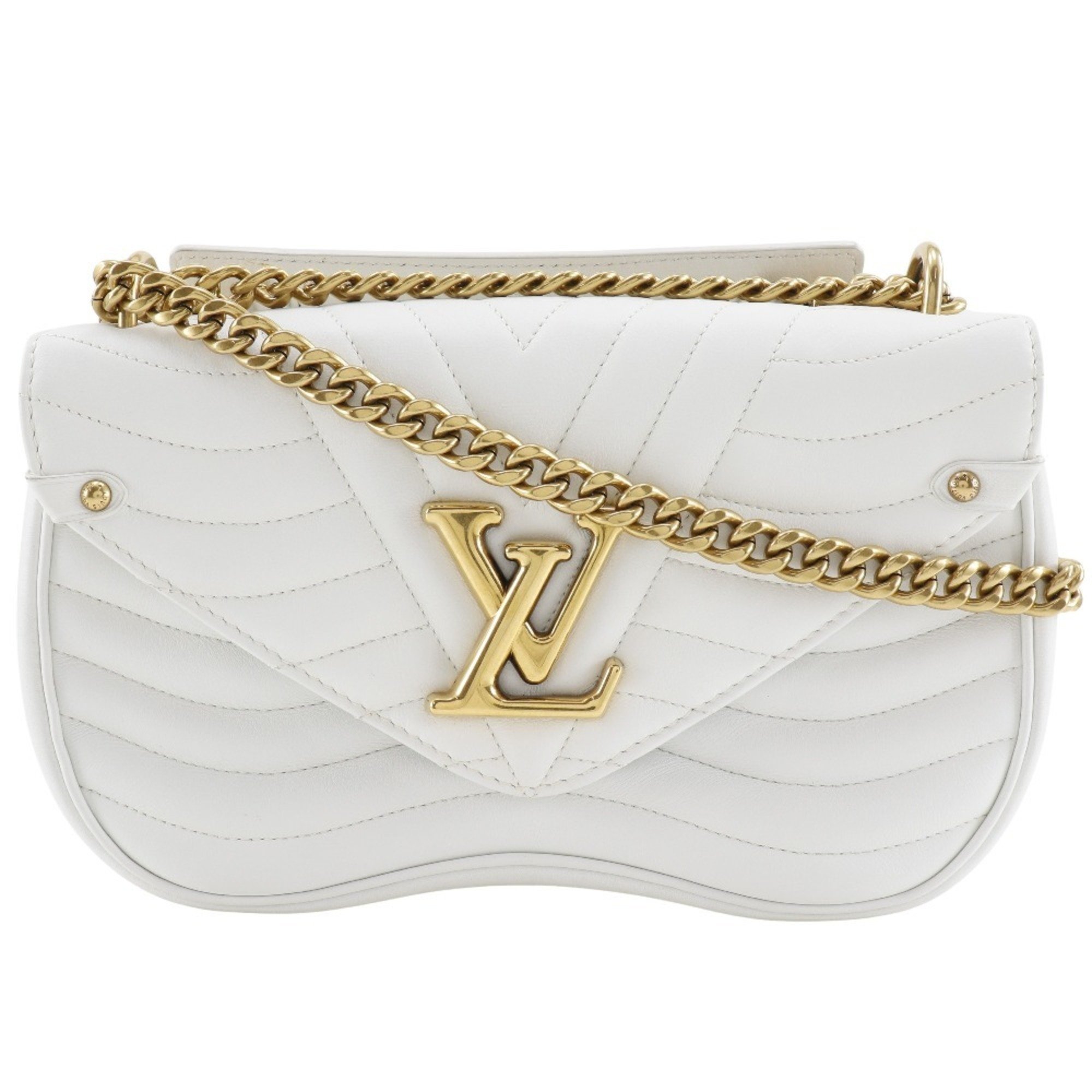 Louis Vuitton LOUIS VUITTON New Wave MM Shoulder Bag Chain M51945 Calf Snow 2018 White NZ2148 2way Flap Women's