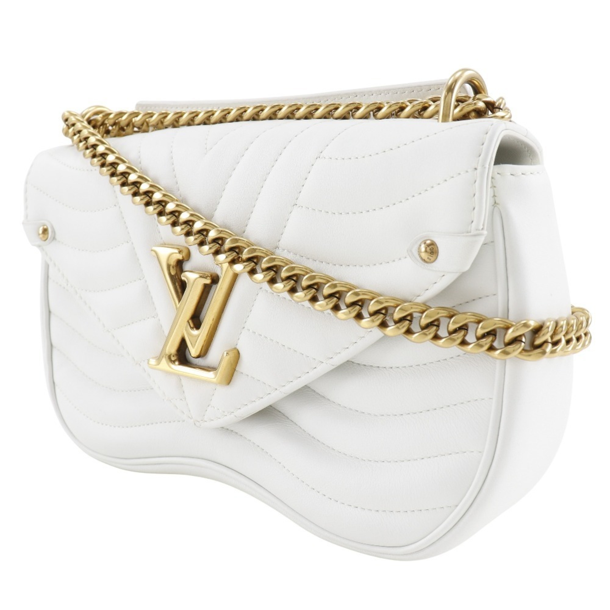 Louis Vuitton LOUIS VUITTON New Wave MM Shoulder Bag Chain M51945 Calf Snow 2018 White NZ2148 2way Flap Women's