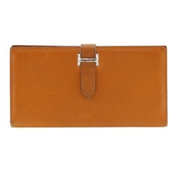 Hermes HERMES Bean Long Wallet Leather 2005 Orange □I Belt Clasp Ladies