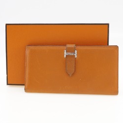 Hermes HERMES Bean Long Wallet Leather 2005 Orange □I Belt Clasp Ladies