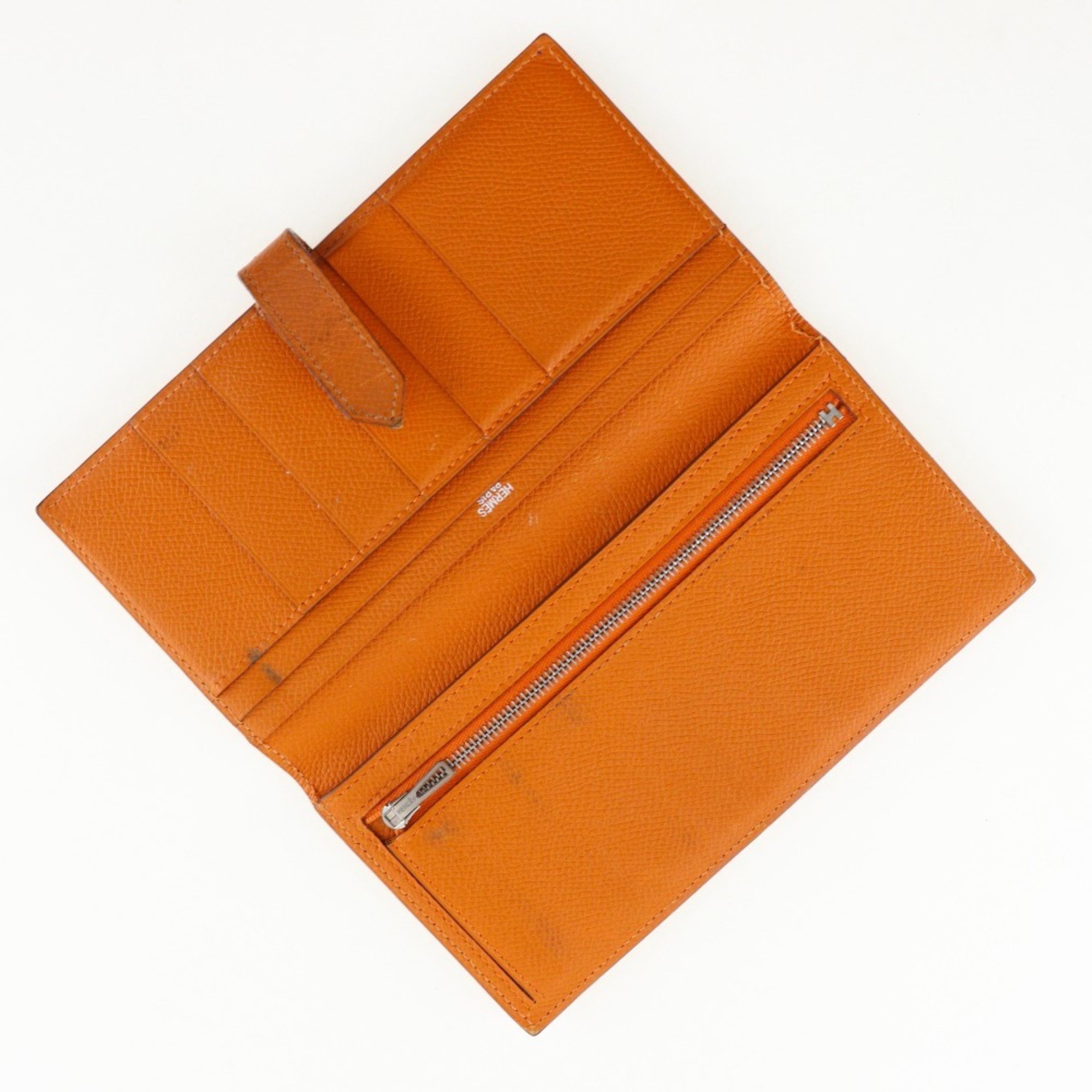 Hermes HERMES Bean Long Wallet Leather 2005 Orange □I Belt Clasp Ladies