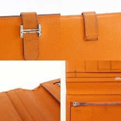 Hermes HERMES Bean Long Wallet Leather 2005 Orange □I Belt Clasp Ladies