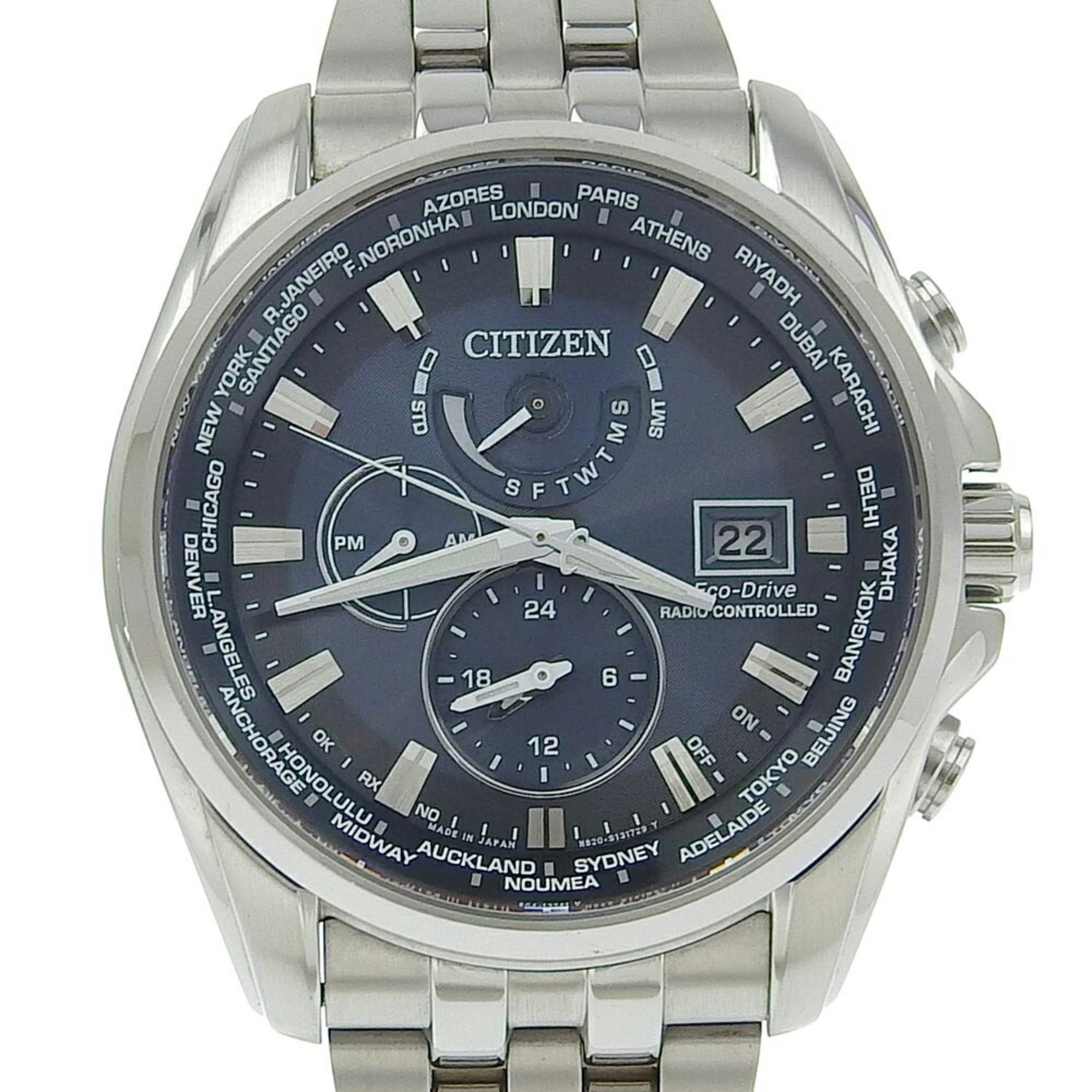 CITIZEN Eco-Drive Watch Limited Edition H820-T021697 Stainless Steel Solar Radio Navy Dial Eco Drive Men's