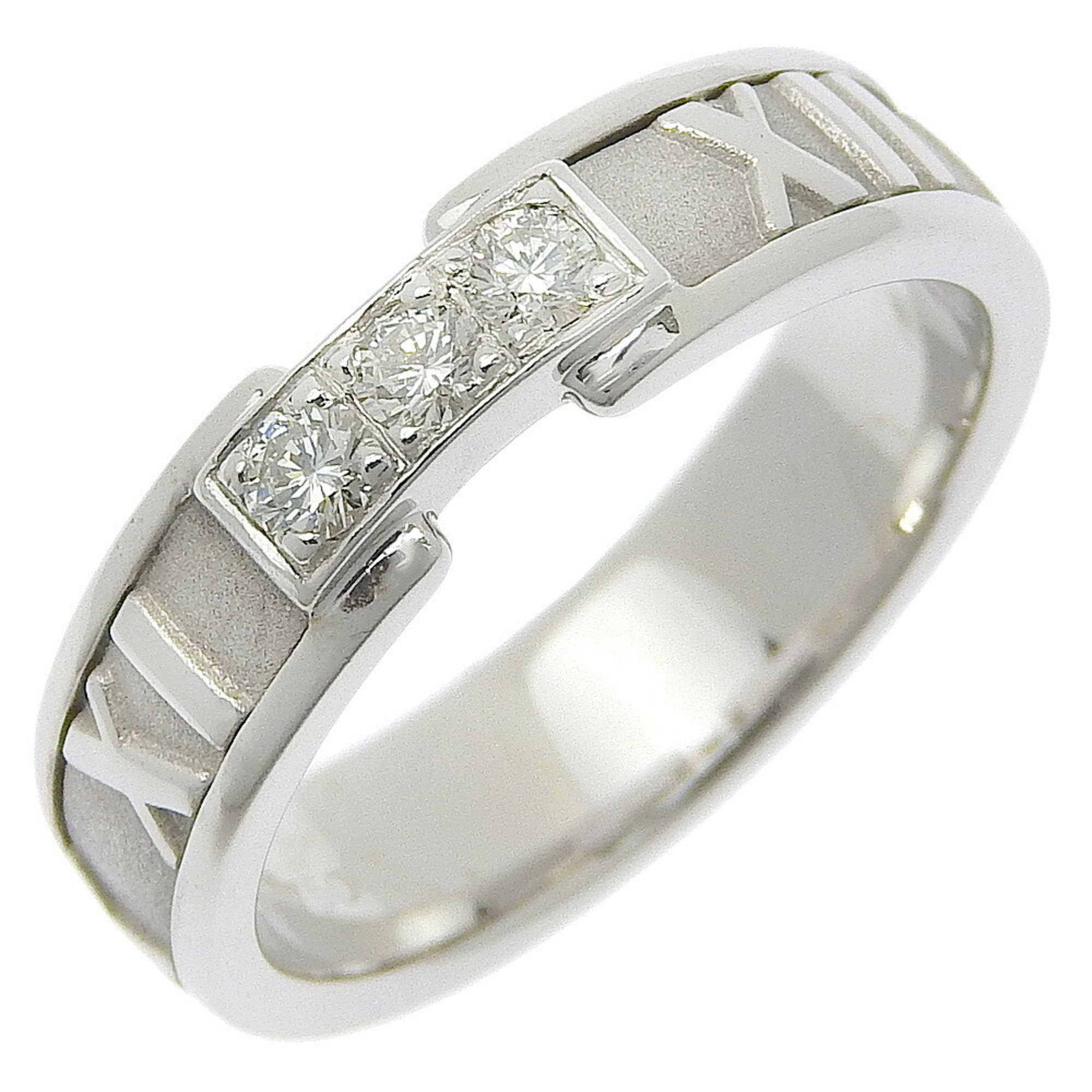 Tiffany TIFFANY&Co. Atlas size 15.5 ring, 3P diamond, K18 white gold x approx. 6.9g, Atlas, ladies