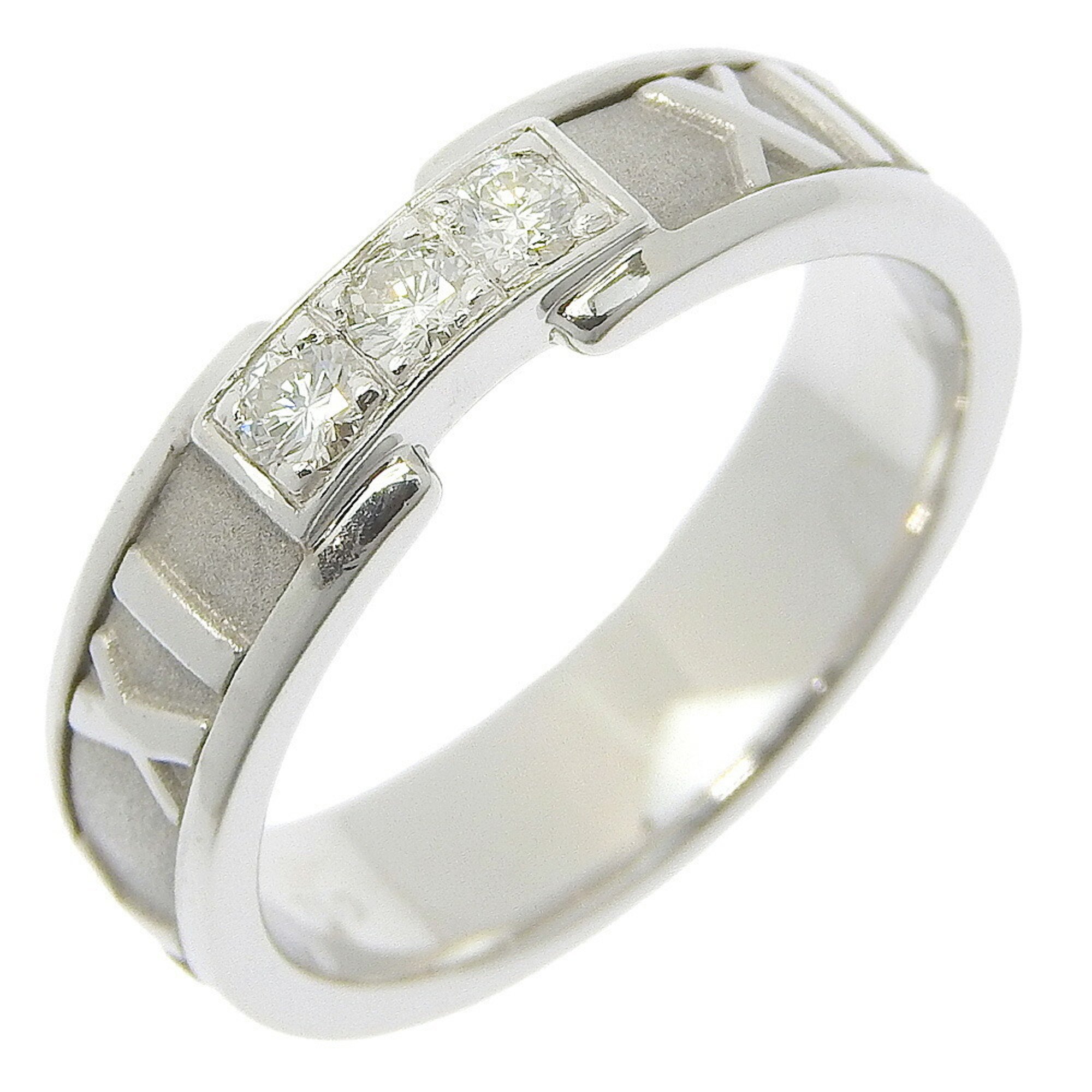 Tiffany TIFFANY&Co. Atlas size 15.5 ring, 3P diamond, K18 white gold x approx. 6.9g, Atlas, ladies