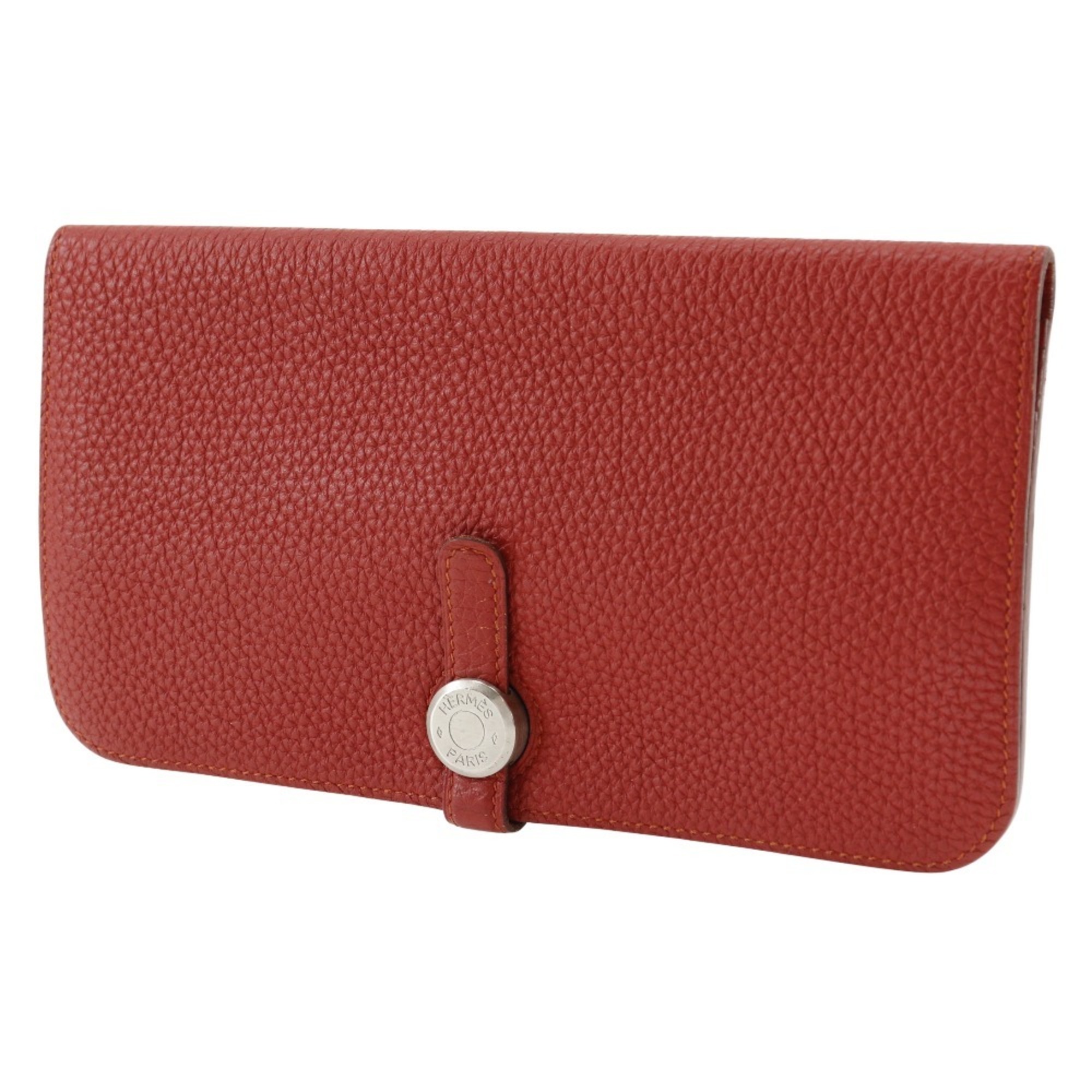 Hermes HERMES Dogon Long Wallet Togo 2014 Red □R Belt Clasp Ladies