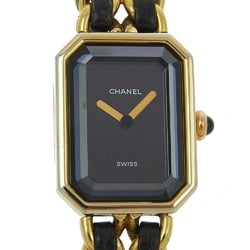 Chanel CHANEL Premiere L Watch Gold Plated x Leather Quartz Analog Display Black Dial Ladies