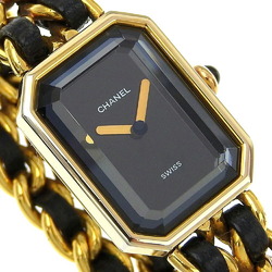 Chanel CHANEL Premiere L Watch Gold Plated x Leather Quartz Analog Display Black Dial Ladies