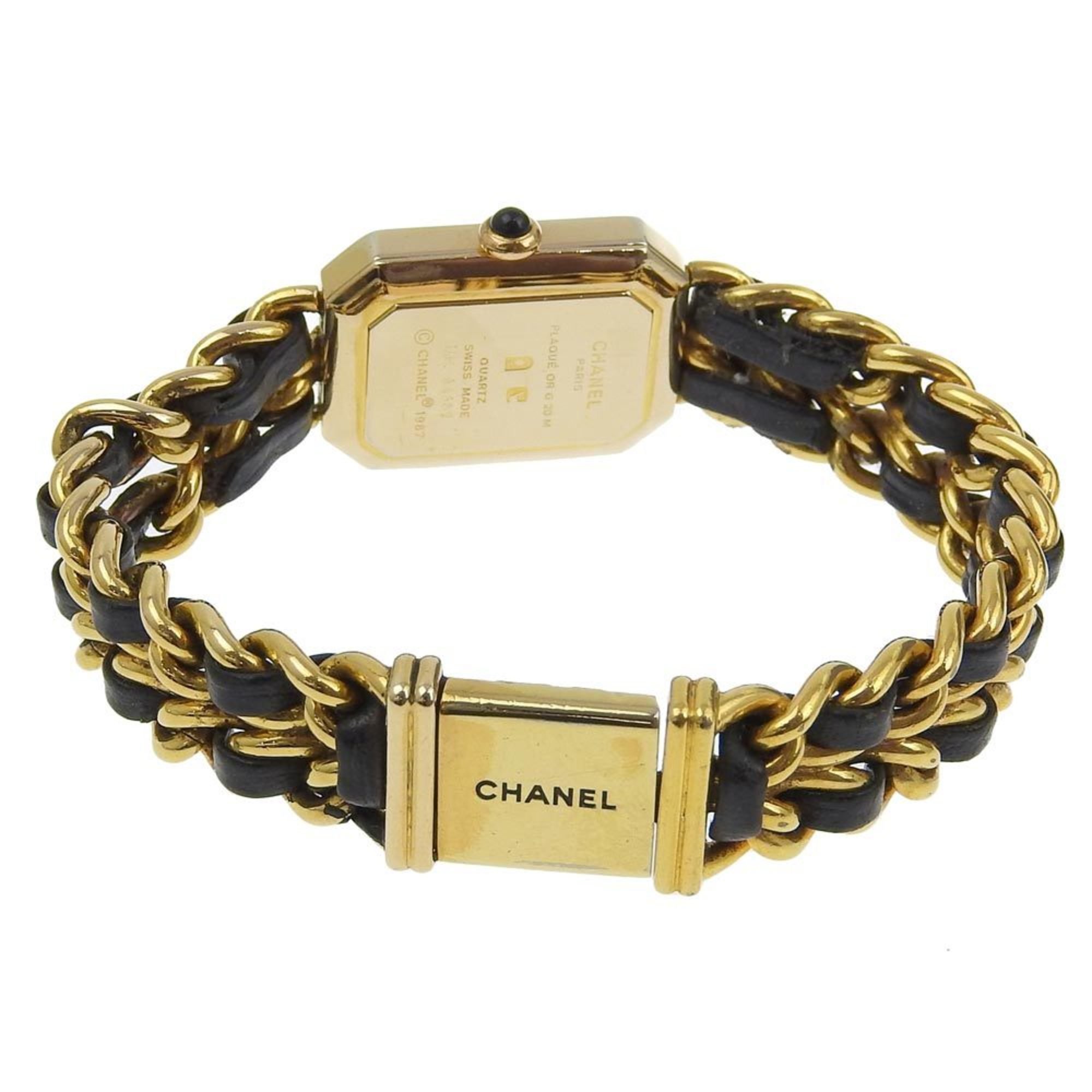 Chanel CHANEL Premiere L Watch Gold Plated x Leather Quartz Analog Display Black Dial Ladies