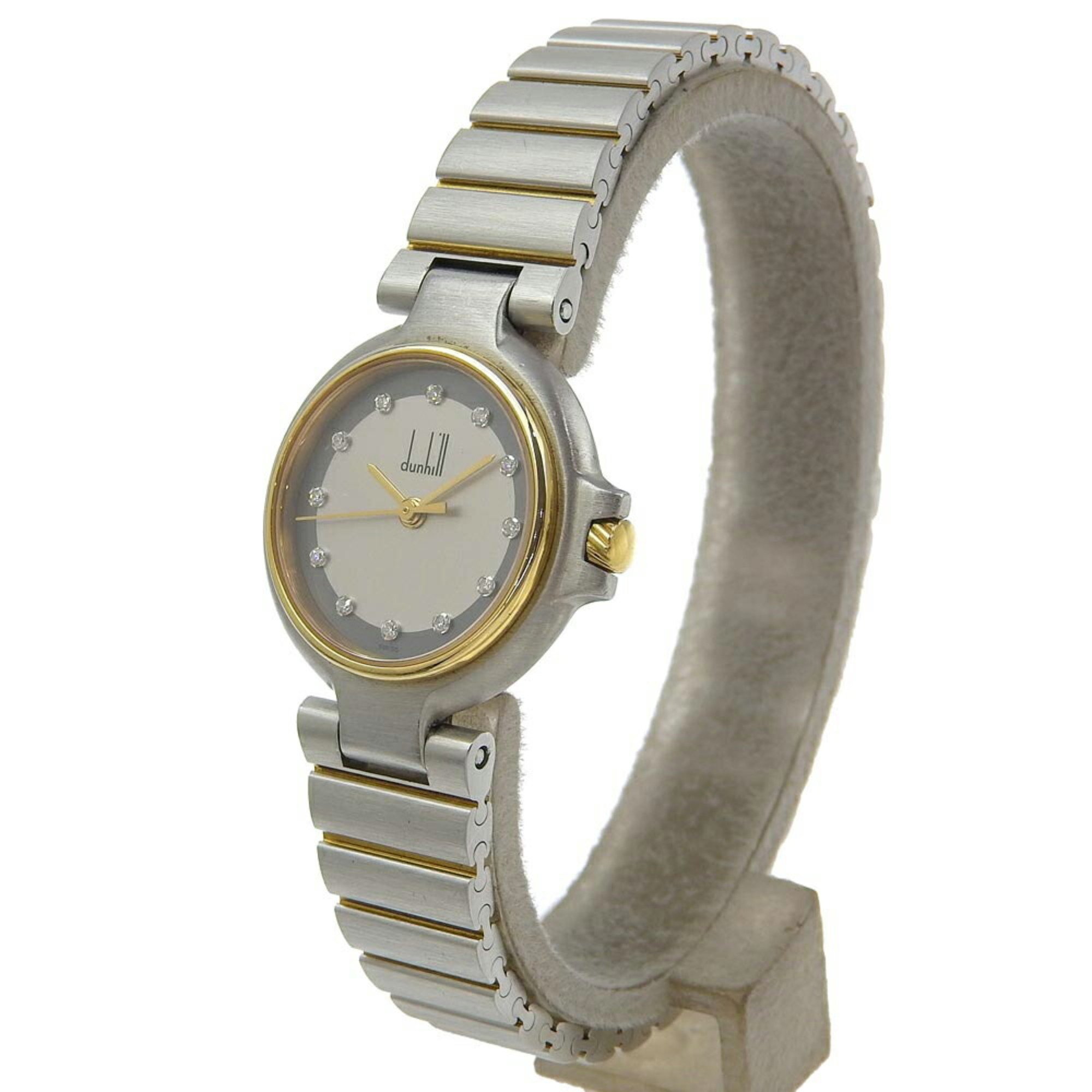 Dunhill Millennium Watch 12P Diamond Stainless Steel Quartz Analog Display Grey Dial Ladies