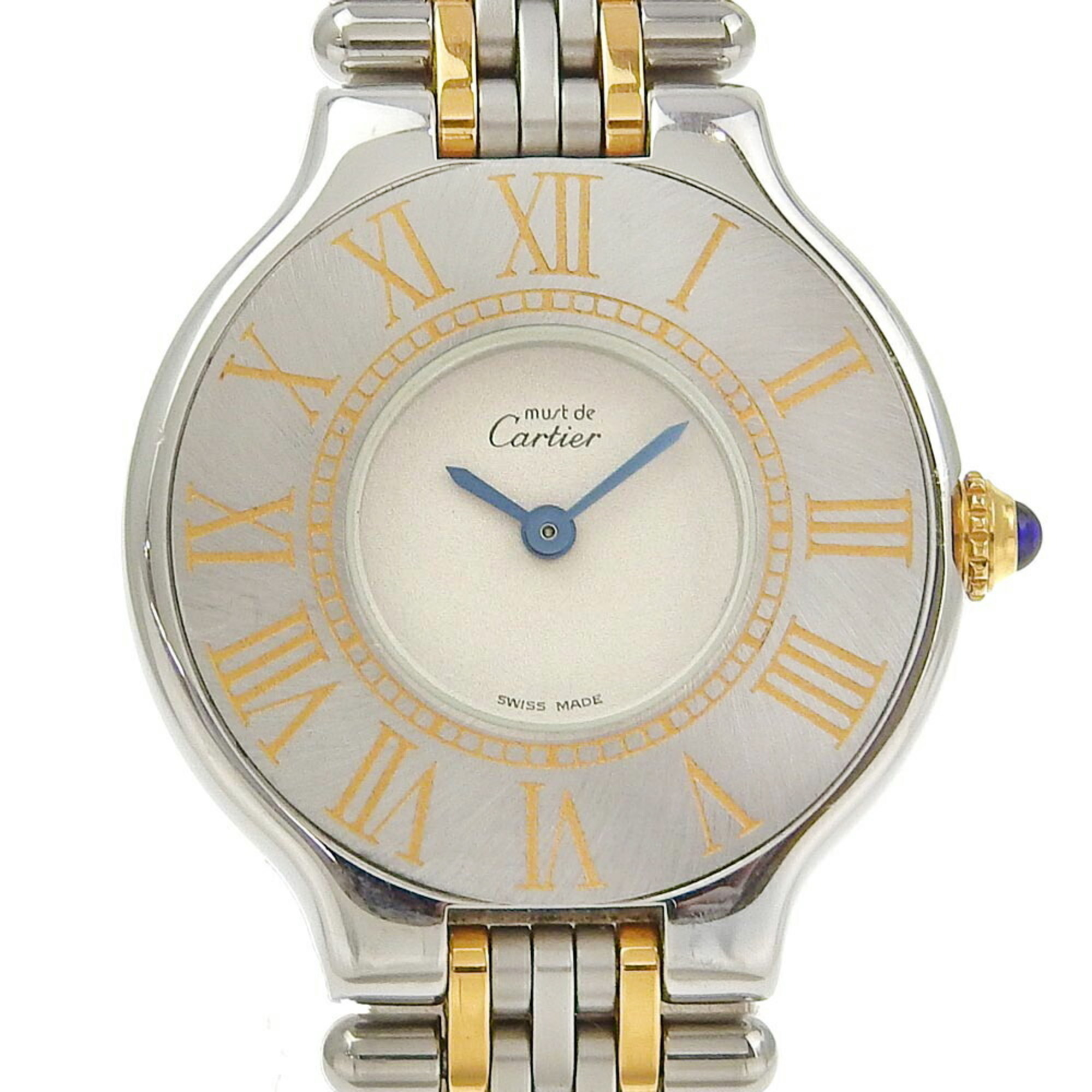 Cartier Must 21 Watch Stainless Steel Quartz Analog Display White Dial Must21 Ladies