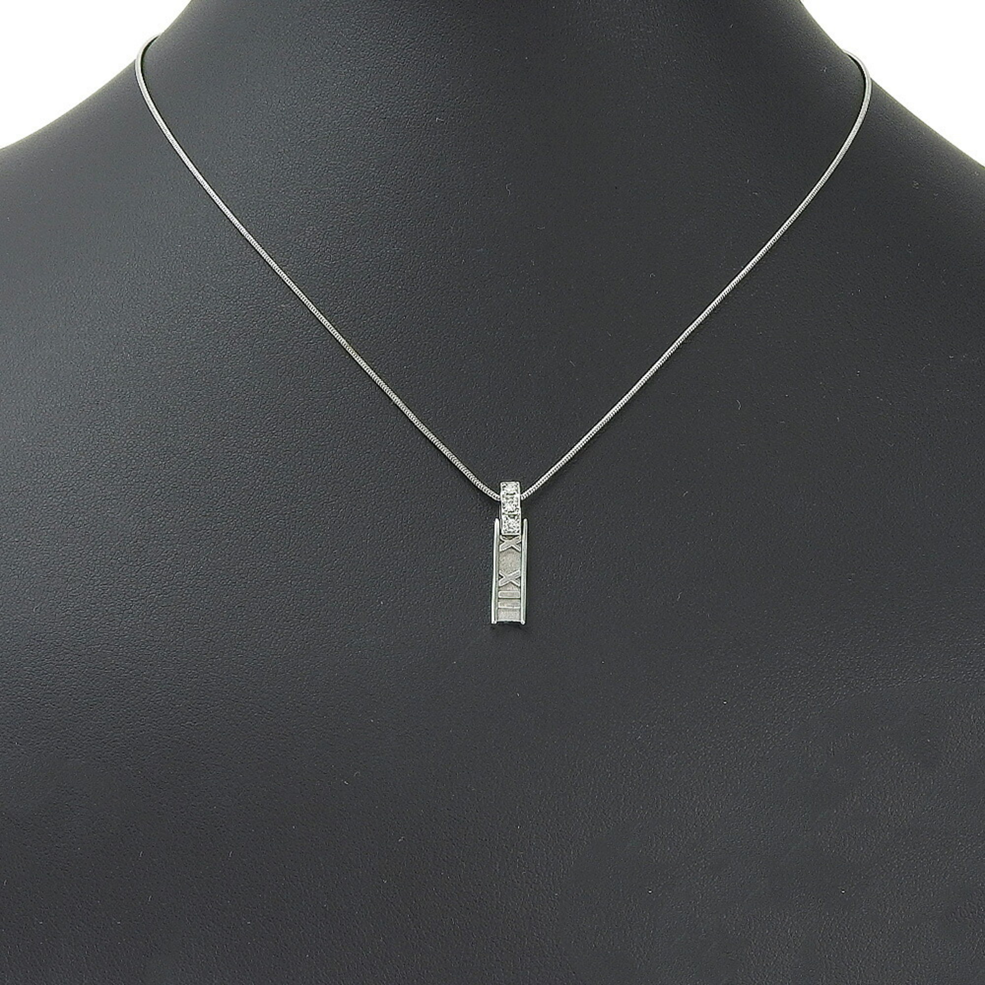 Tiffany TIFFANY&Co. Atlas bar necklace 3P diamond K18 white gold x approx. 7.1g ladies