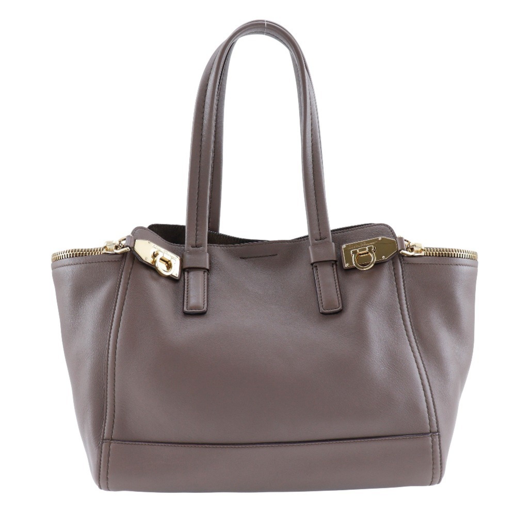 Salvatore Ferragamo Gancini Tote Bag DY-21-D993 Calf Brown A5 Type Women's