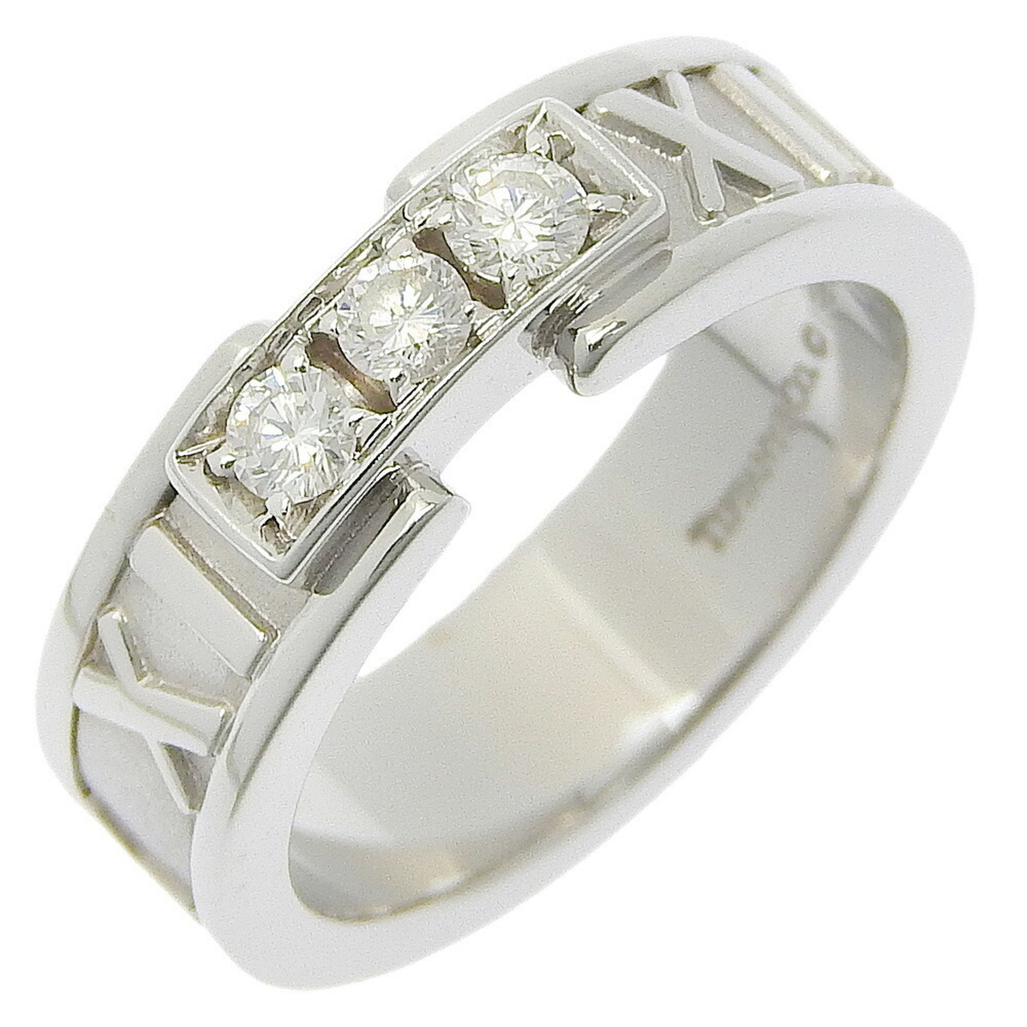 Tiffany TIFFANY&Co. Atlas size 7.5 ring, 3P diamond, K18 white gold x approx. 6.9g, Atlas, ladies'