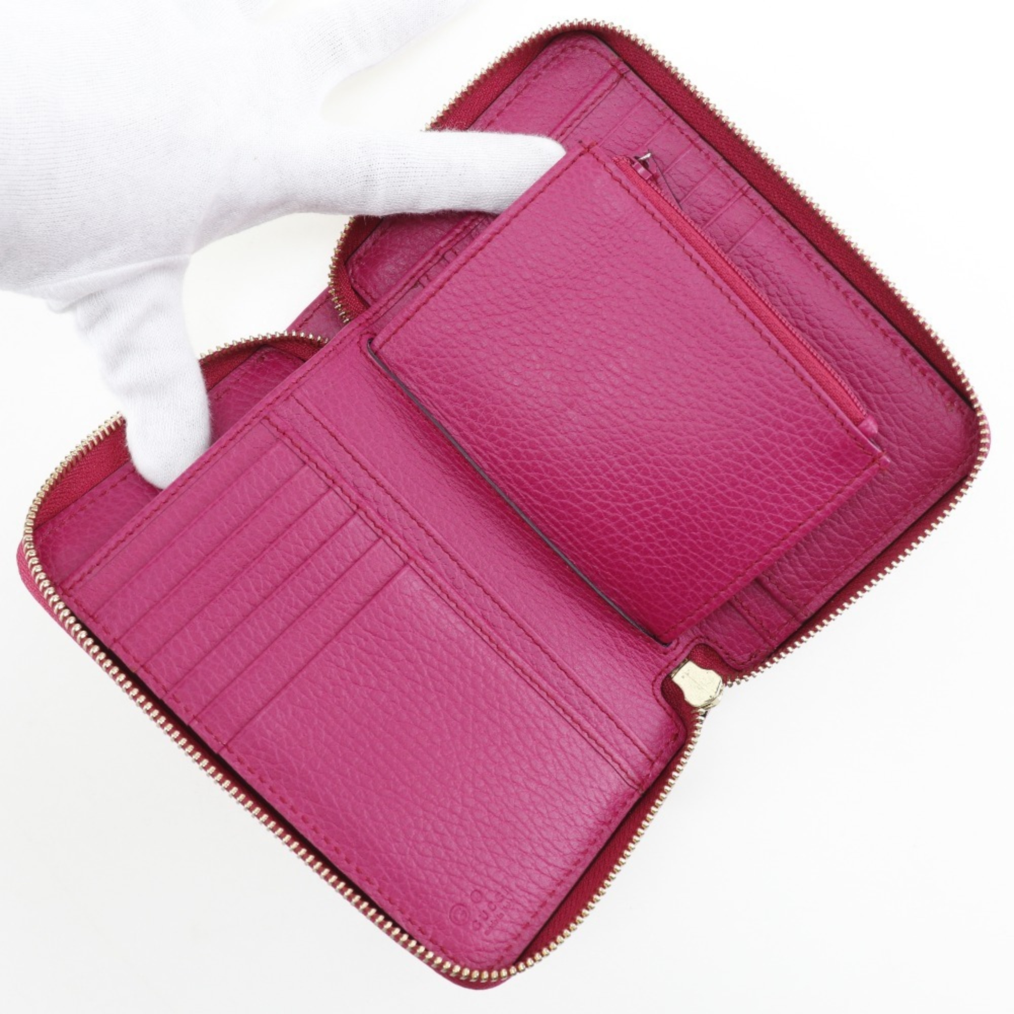 GUCCI Round Bi-fold Wallet 420113 Calf Pink Zip Around Women's