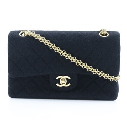 Chanel CHANEL Chain Shoulder Bag Matelasse Double Flap Jersey Black Turnlock ChainShoulder Women's