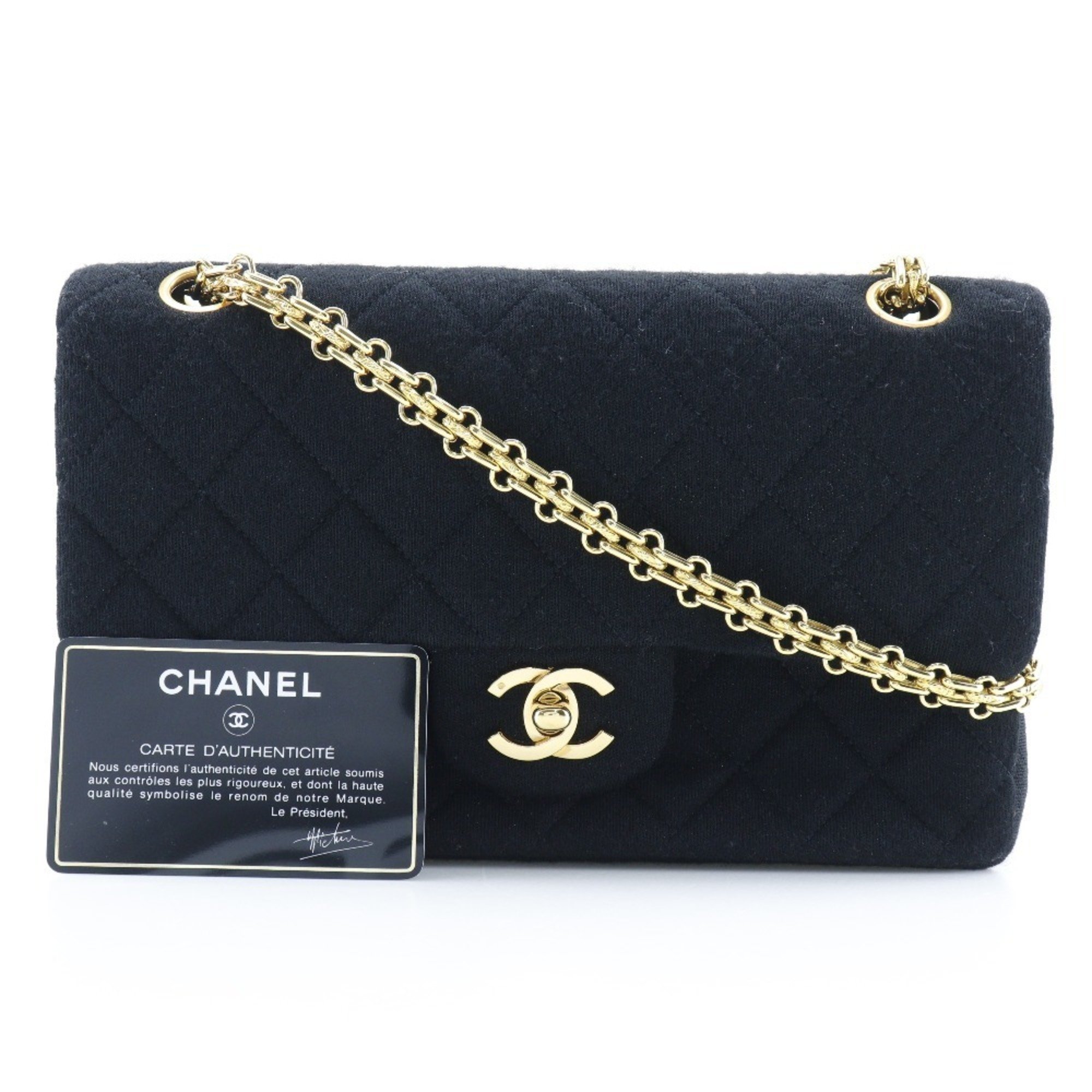 Chanel CHANEL Chain Shoulder Bag Matelasse Double Flap Jersey Black Turnlock ChainShoulder Women's