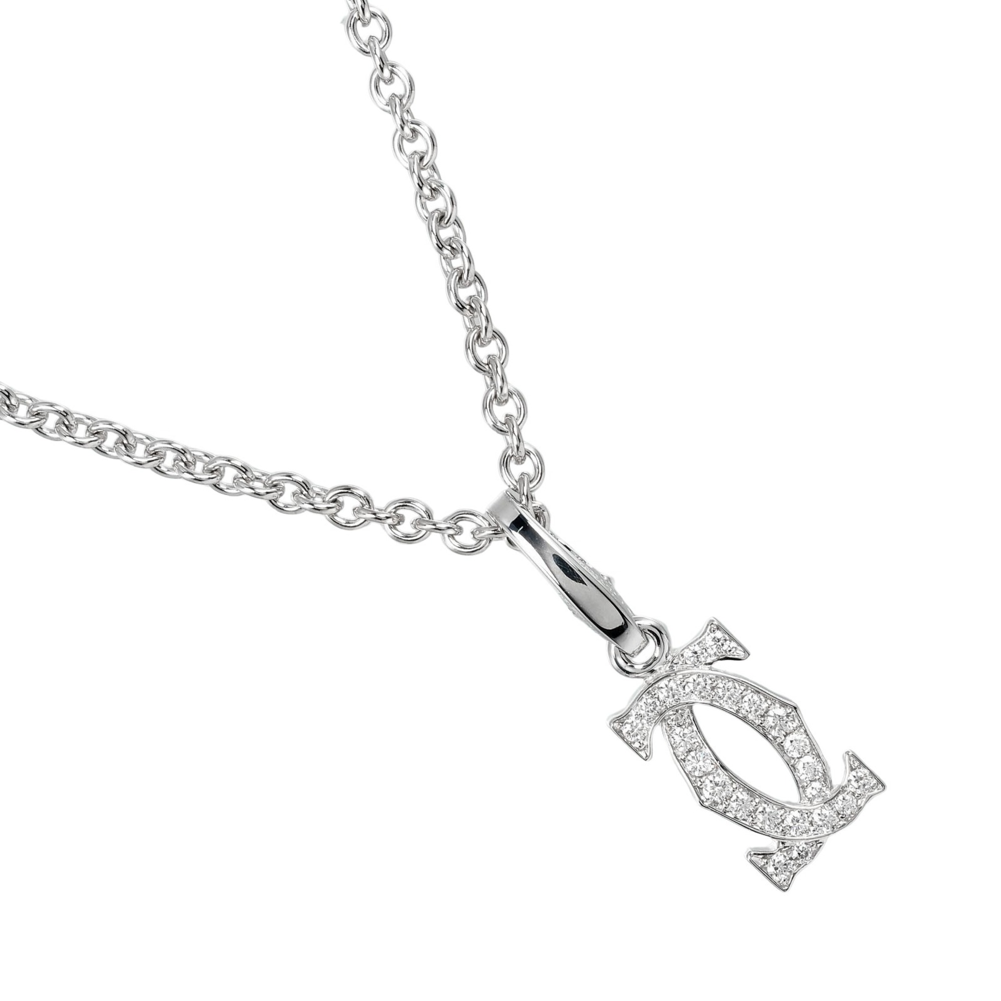 Cartier 2C Charm Necklace K18WG White Gold Diamond Approx. 10.37g