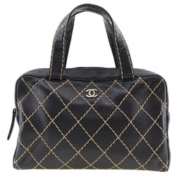 CHANEL Wild Stitch Handbag Coco Mark Calfskin Black A5 Women's