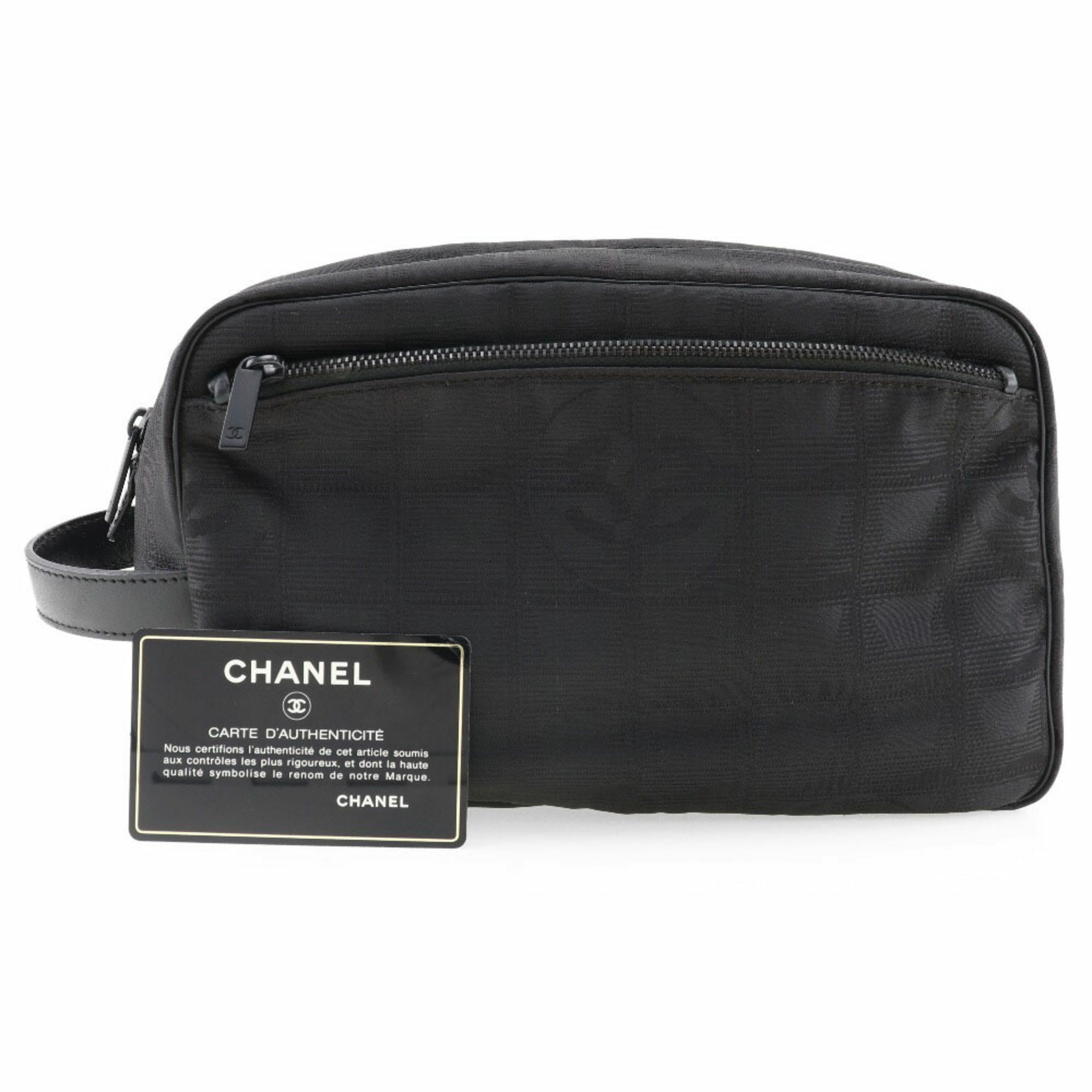 Chanel CHANEL New Travel Line Second Bag Pouch A15955 Nylon Canvas 2001 Black Unisex