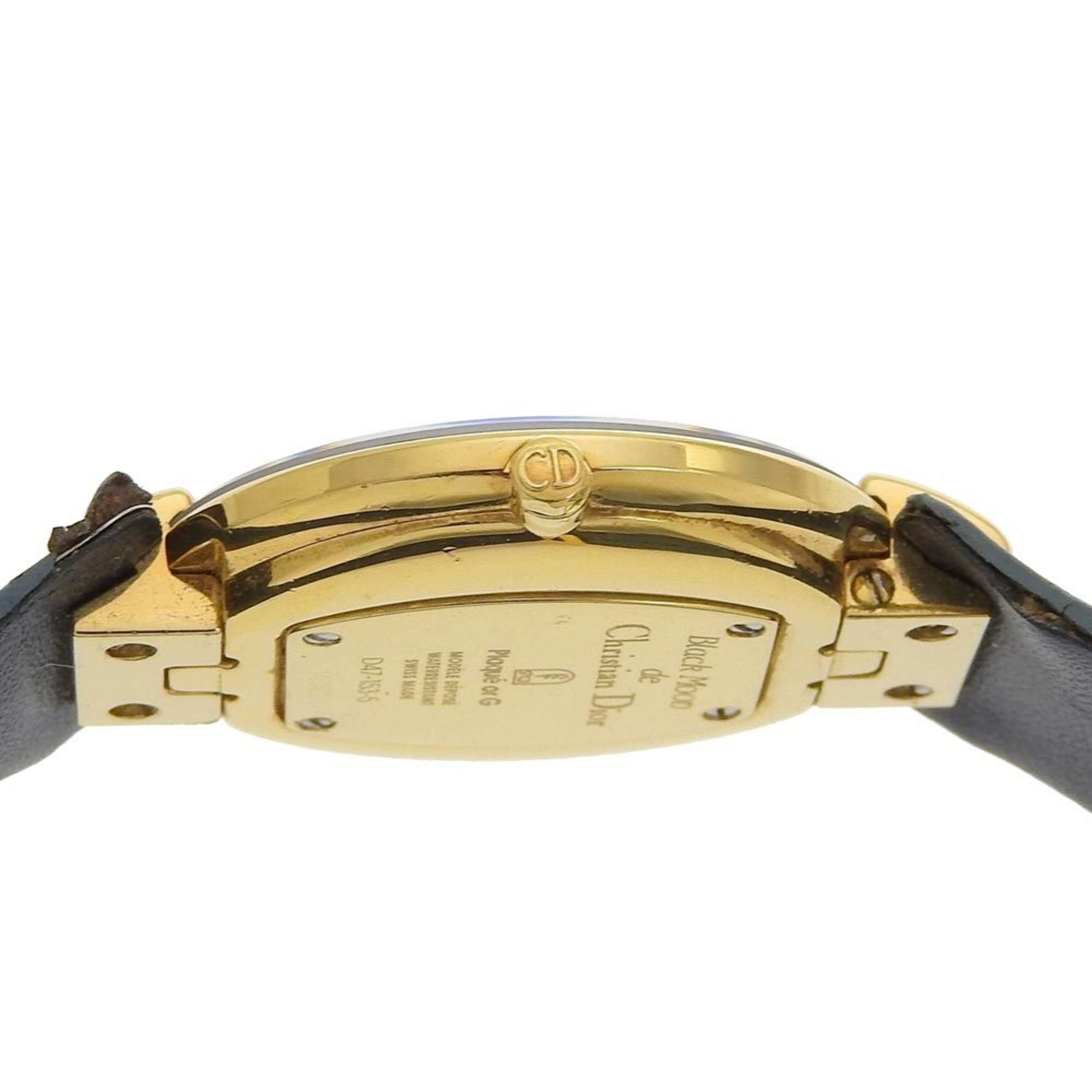 Dior Bakira Watch D47-153-5 Gold Plated x Embossed Leather Quartz Analog Display Blue Shell Dial Boys