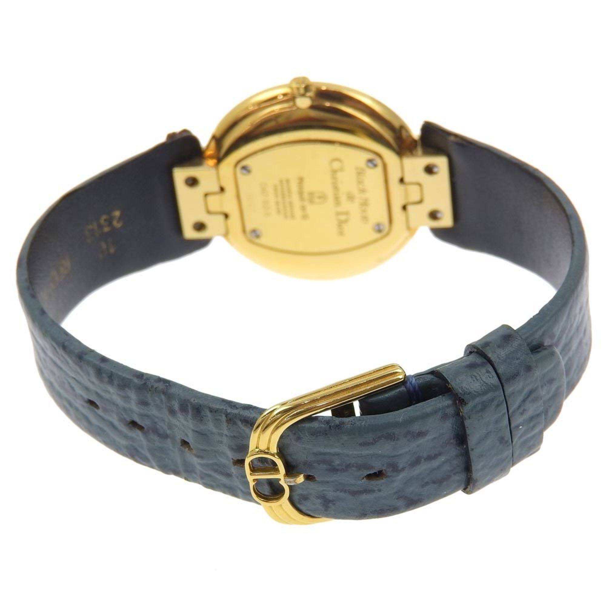 Dior Bakira Watch D47-153-5 Gold Plated x Embossed Leather Quartz Analog Display Blue Shell Dial Boys