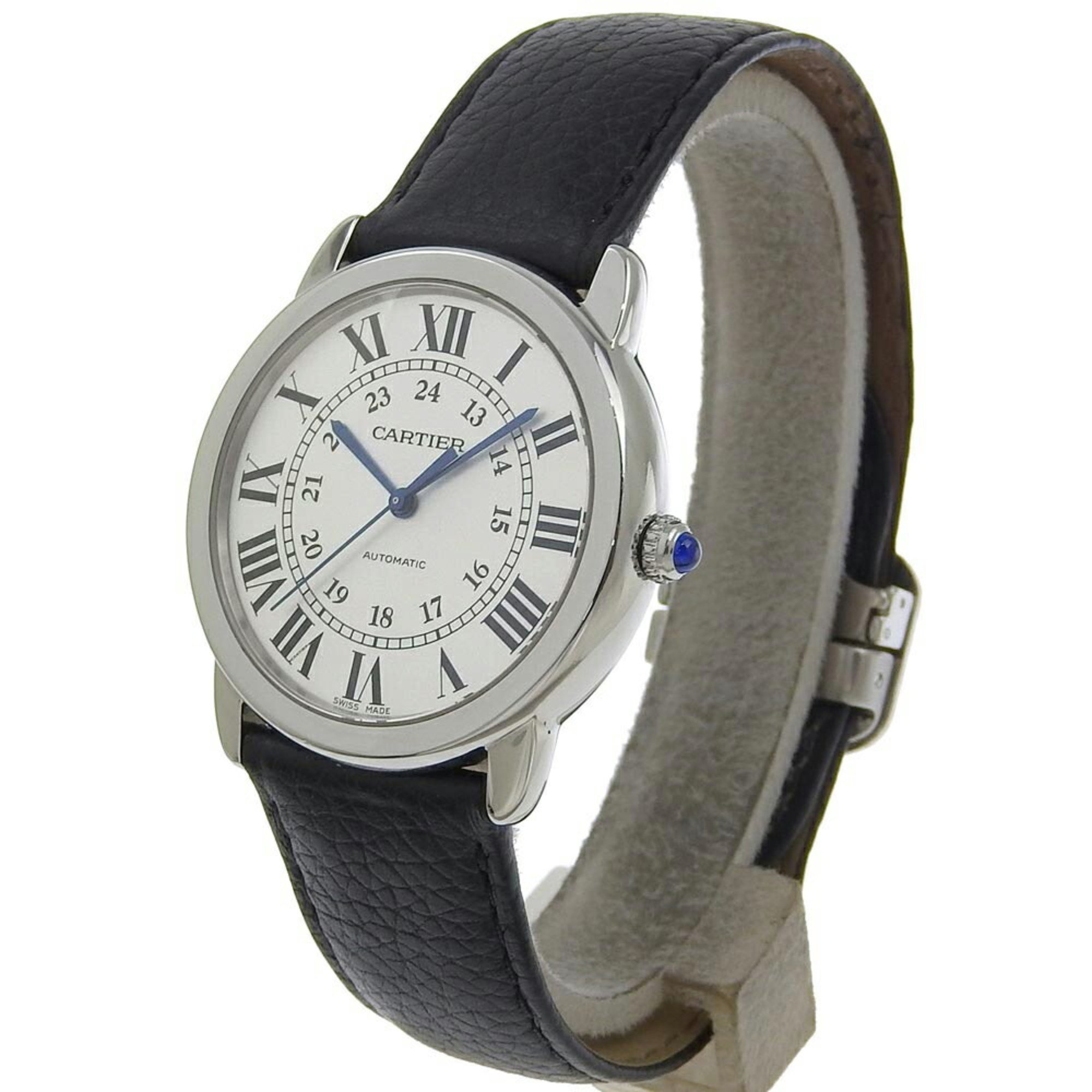 Cartier Ronde Solo Watch WSRN0021 Stainless steel x embossed leather Automatic Silver dial Men's