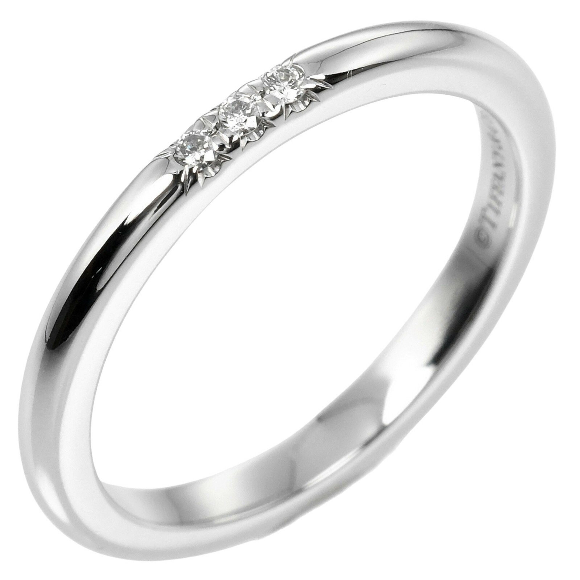 Tiffany Forever Classic Band Size 7.5 Ring 2mm Model Pt950 Platinum 3P Diamond Approx. 3.32g