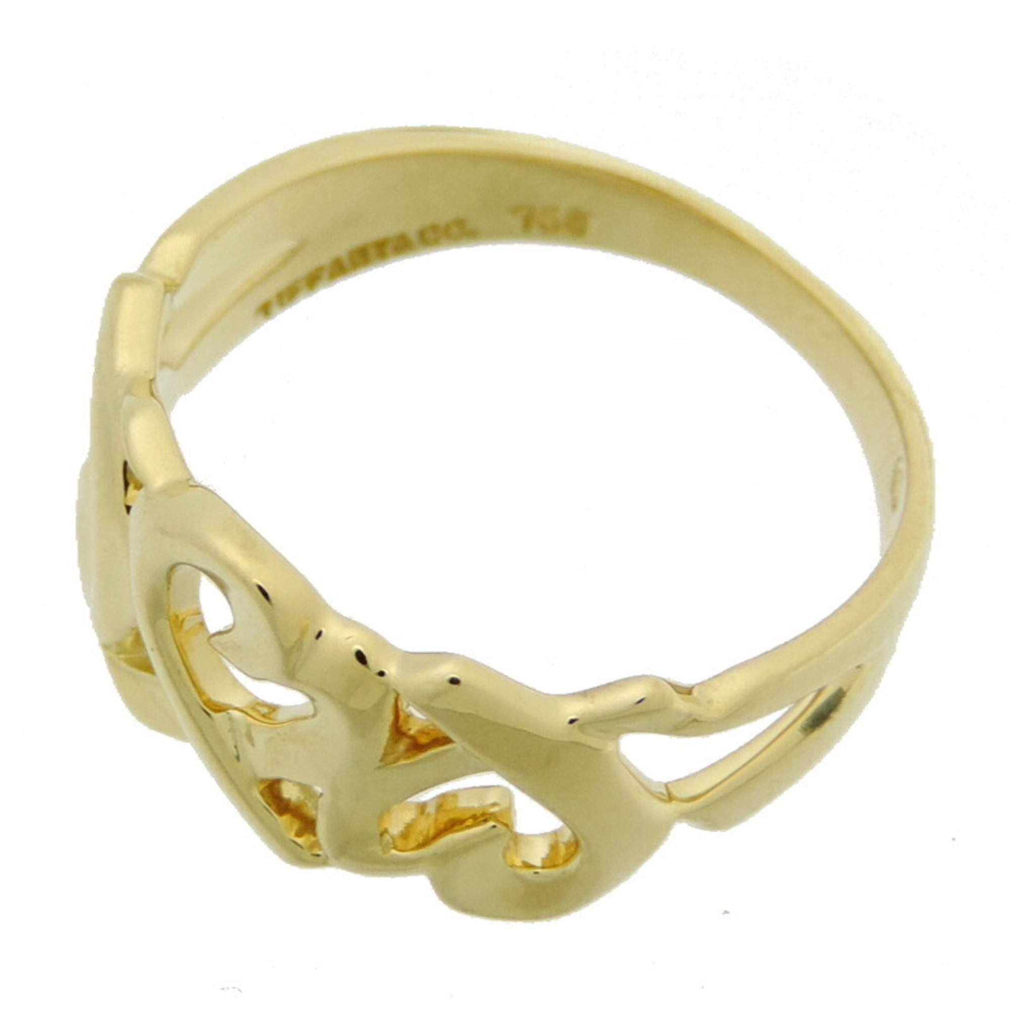 Tiffany Paloma Picasso Triple Loving Heart Women's Ring, 750 Yellow Gold, Size 12.5