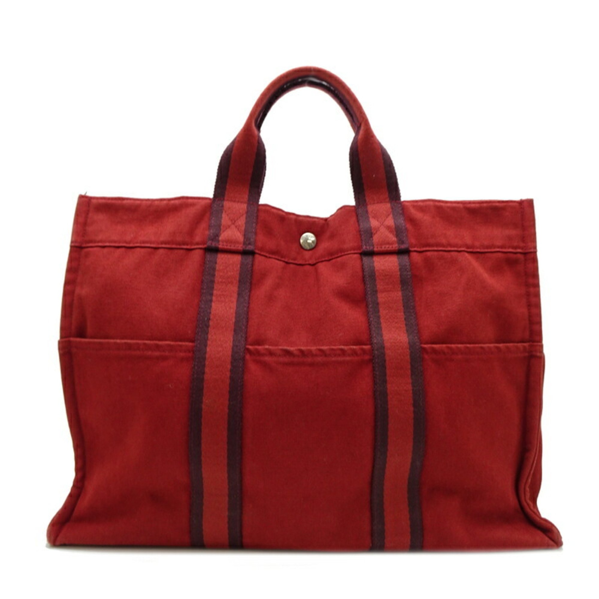 Hermes Foultou MM Women's Tote Bag Cotton Canvas Red