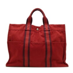 Hermes Foultou MM Women's Tote Bag Cotton Canvas Red