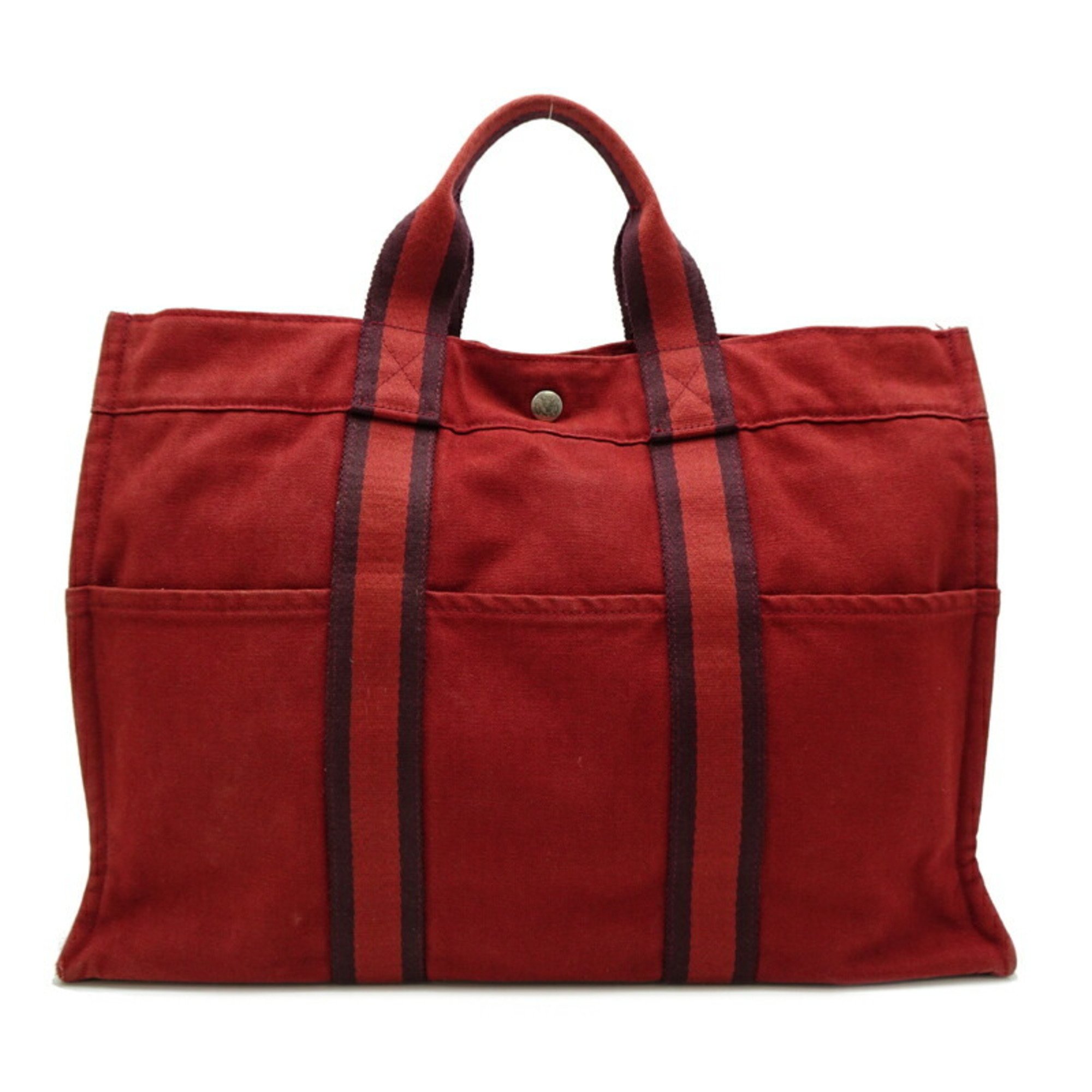 Hermes Foultou MM Women's Tote Bag Cotton Canvas Red