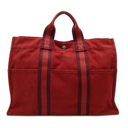 Hermes Foultou MM Women's Tote Bag Cotton Canvas Red