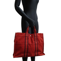 Hermes Foultou MM Women's Tote Bag Cotton Canvas Red