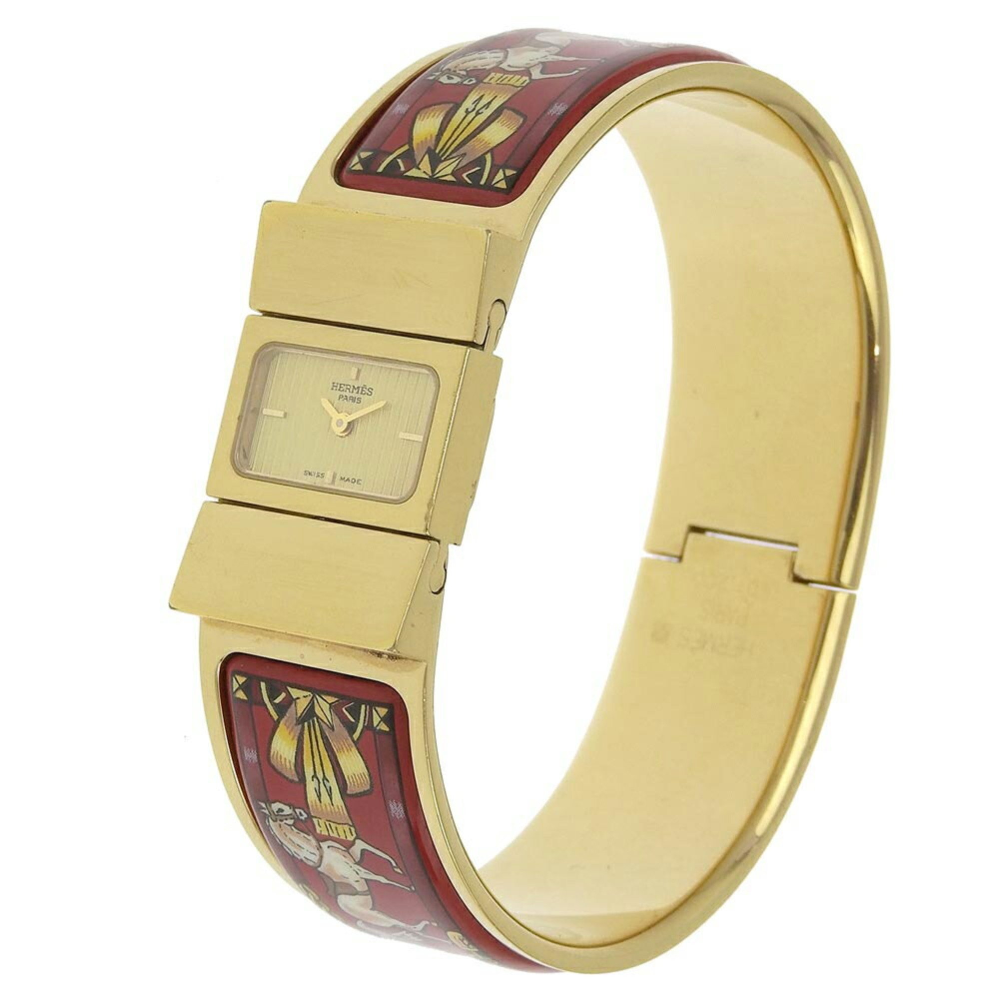 Hermes HERMES Location Wristwatch LO1.201 Gold Plated Quartz Analog Display Dial Ladies