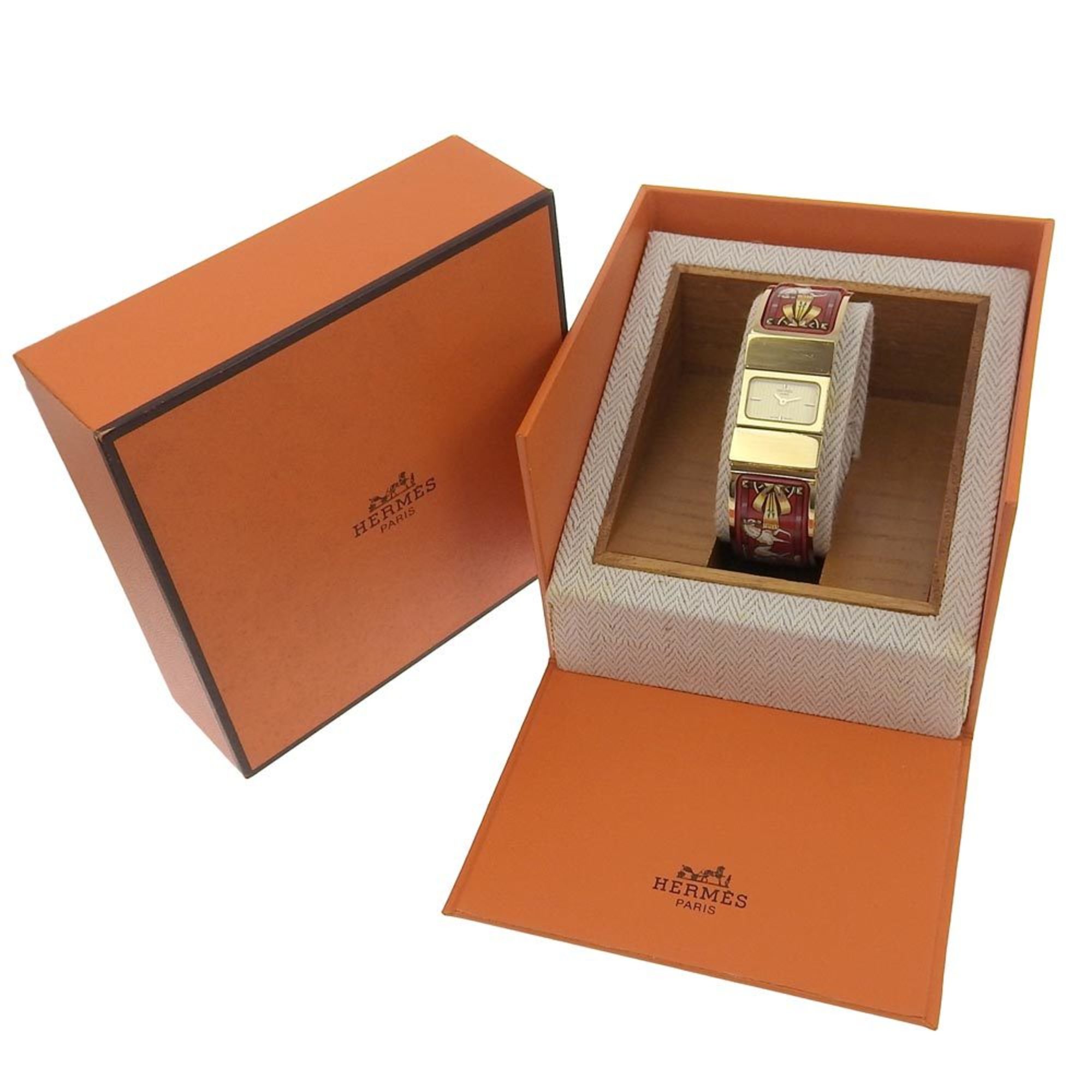 Hermes HERMES Location Wristwatch LO1.201 Gold Plated Quartz Analog Display Dial Ladies