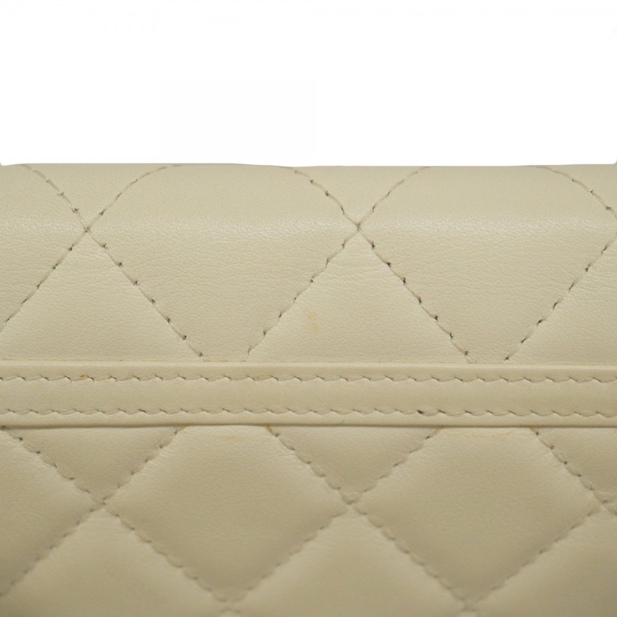 Chanel Shoulder Wallet Matelasse Lambskin Faux Pearl White Champagne Ladies