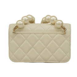 Chanel Shoulder Wallet Matelasse Lambskin Faux Pearl White Champagne Ladies