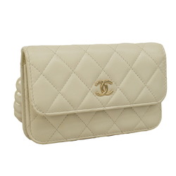 Chanel Shoulder Wallet Matelasse Lambskin Faux Pearl White Champagne Ladies