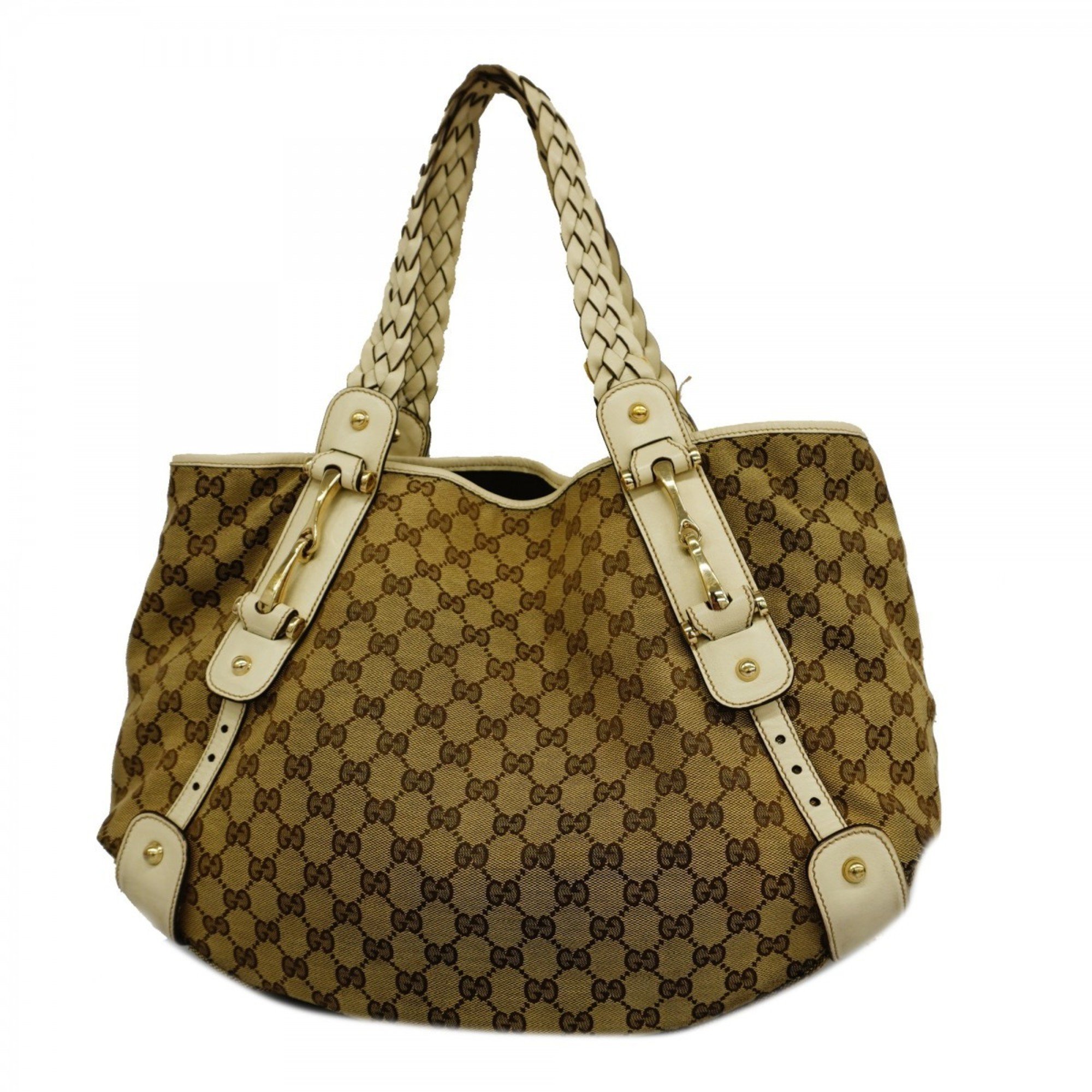 Gucci Tote Bag GG Canvas 137621 Brown White Champagne Women's