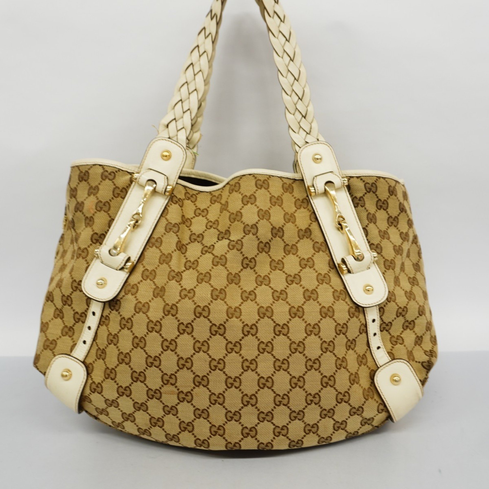 Gucci Tote Bag GG Canvas 137621 Brown White Champagne Women's