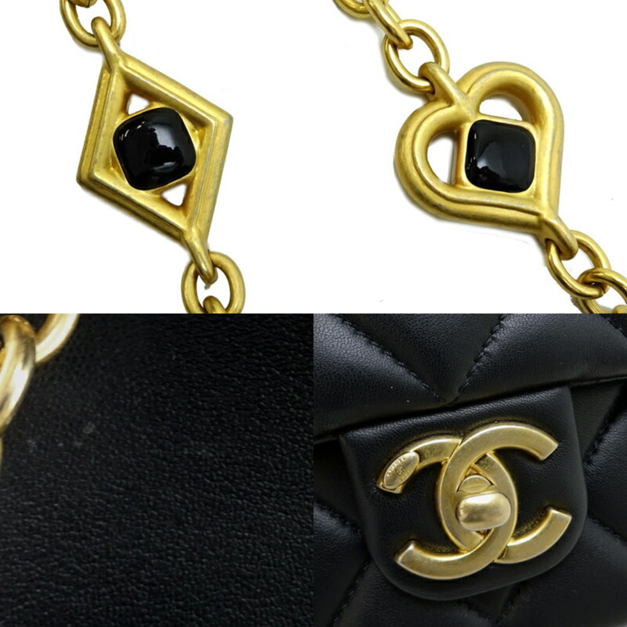 Chanel Matelasse 17 Diamond Heart Chain Shoulder Bag for Women, Lambskin, Black