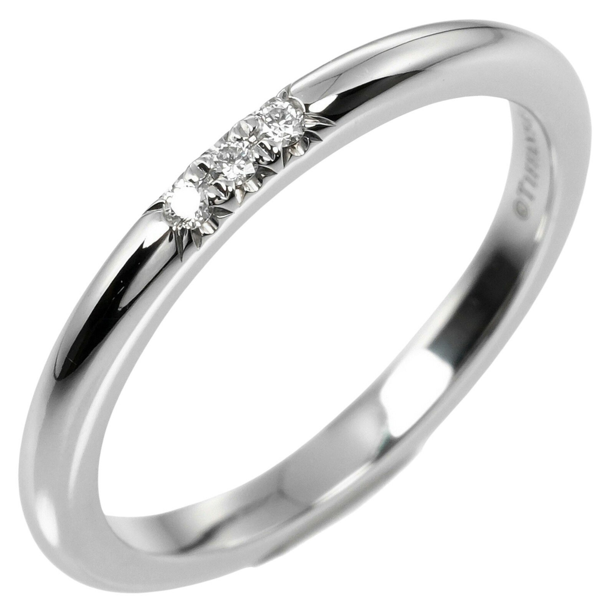 Tiffany Forever Classic Band Size 7 Ring 2mm Model Pt950 Platinum 3P Diamond Approx. 3.15g