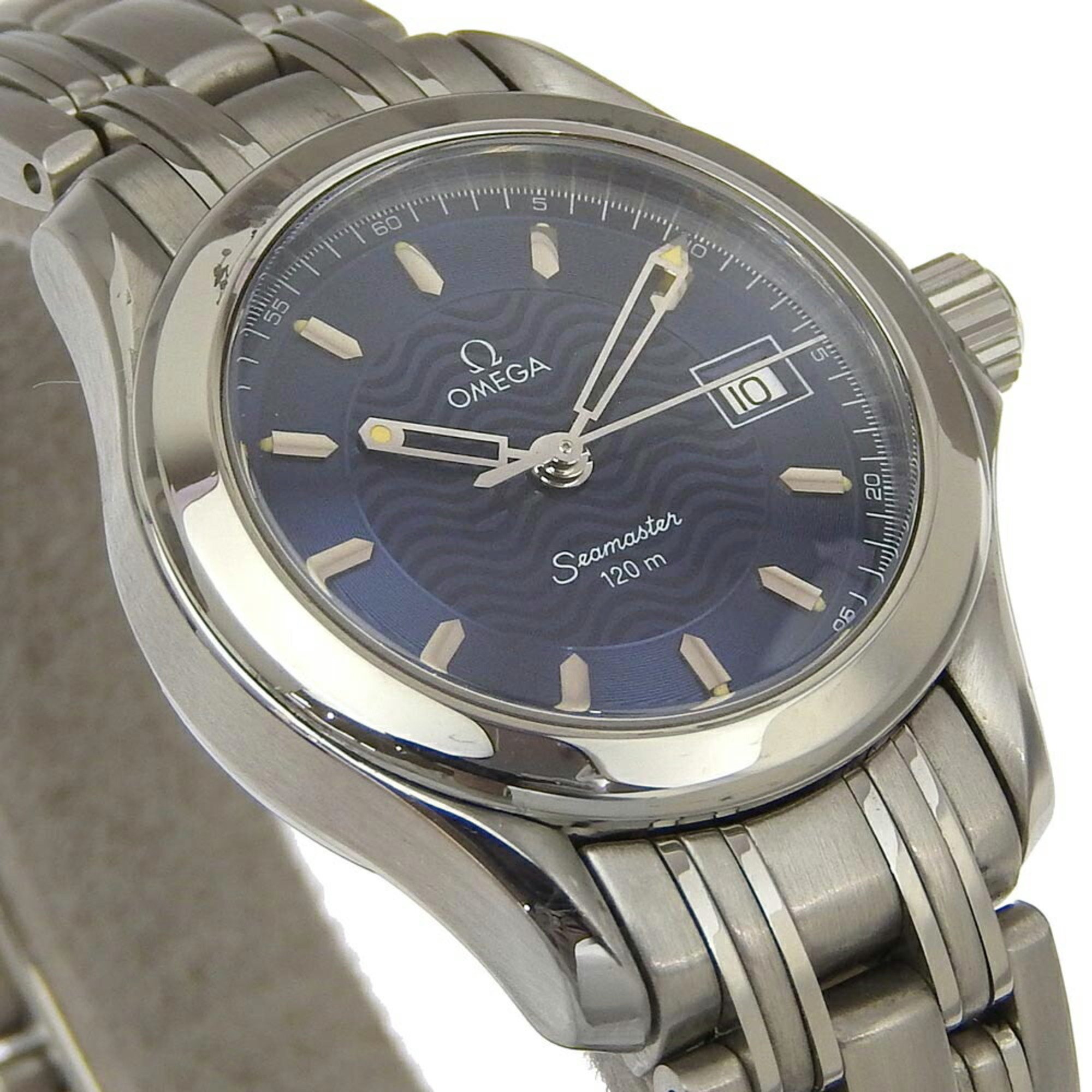 OMEGA Seamaster 120 Watch Jacques Mayol 20th Anniversary Model 80/500 2501.89 Stainless Steel Quartz Analog Display Navy Dial Ladies