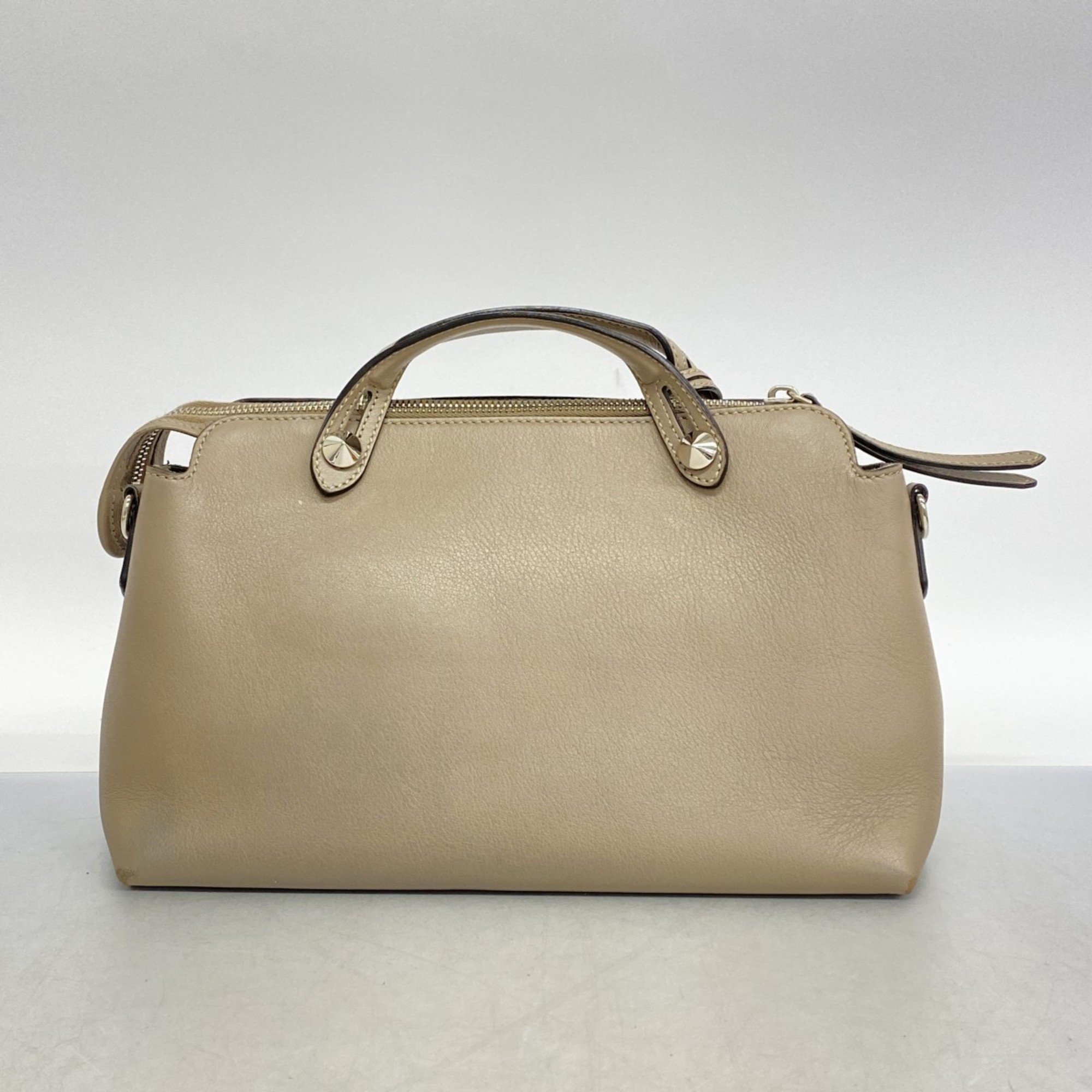 Fendi Handbag By The Way Leather Greige Women's