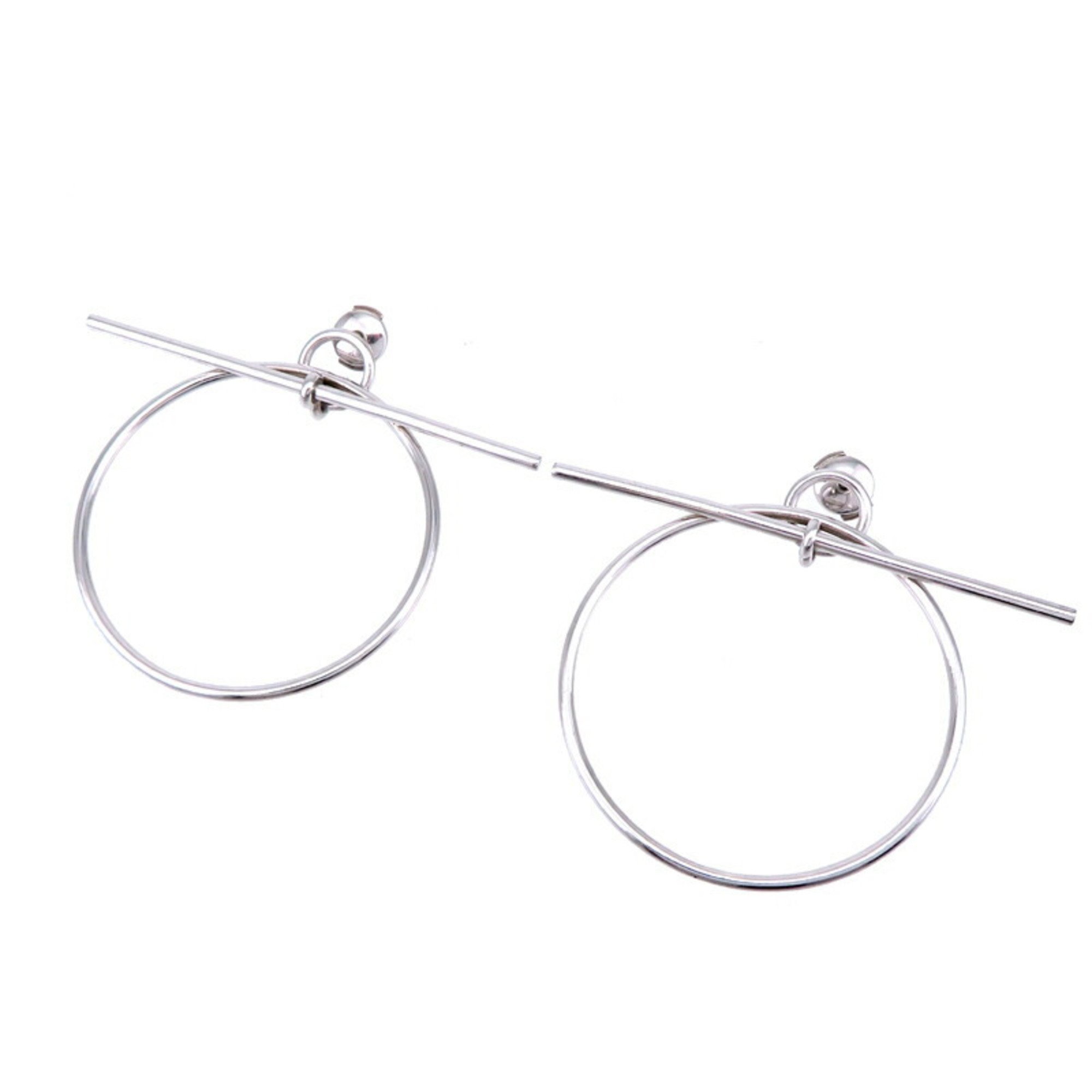 Hermes Bent Post SV925 MM Hoop Women's Earrings Silver 925